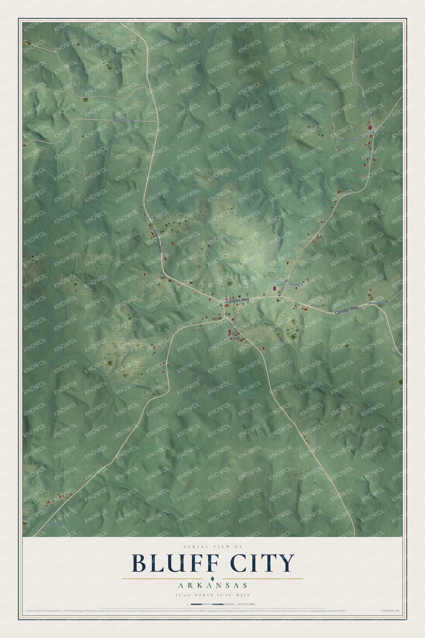 Watermarked full-map preview of Bluff City, Arkansas