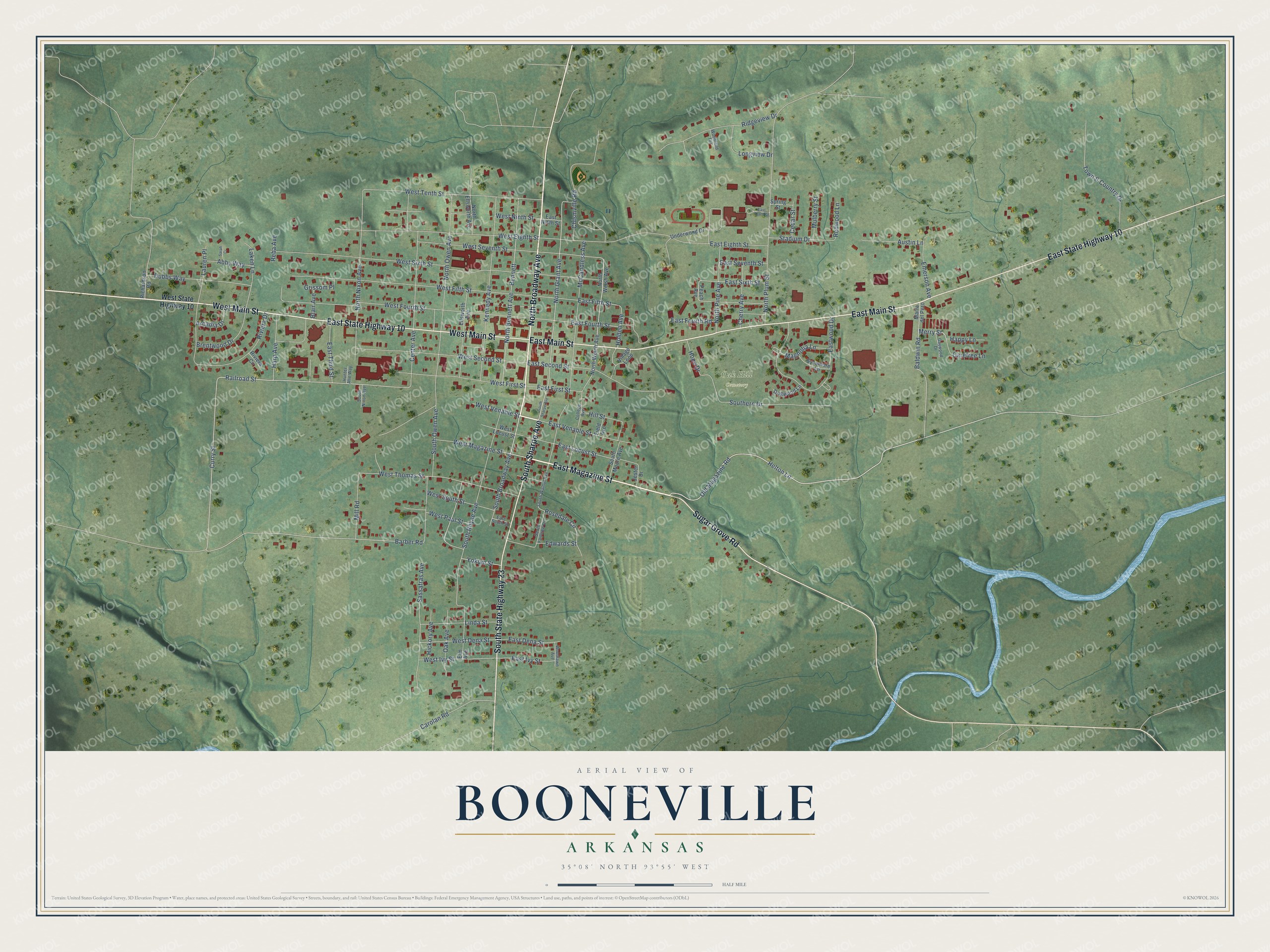 Watermarked full-map preview of Booneville, Arkansas