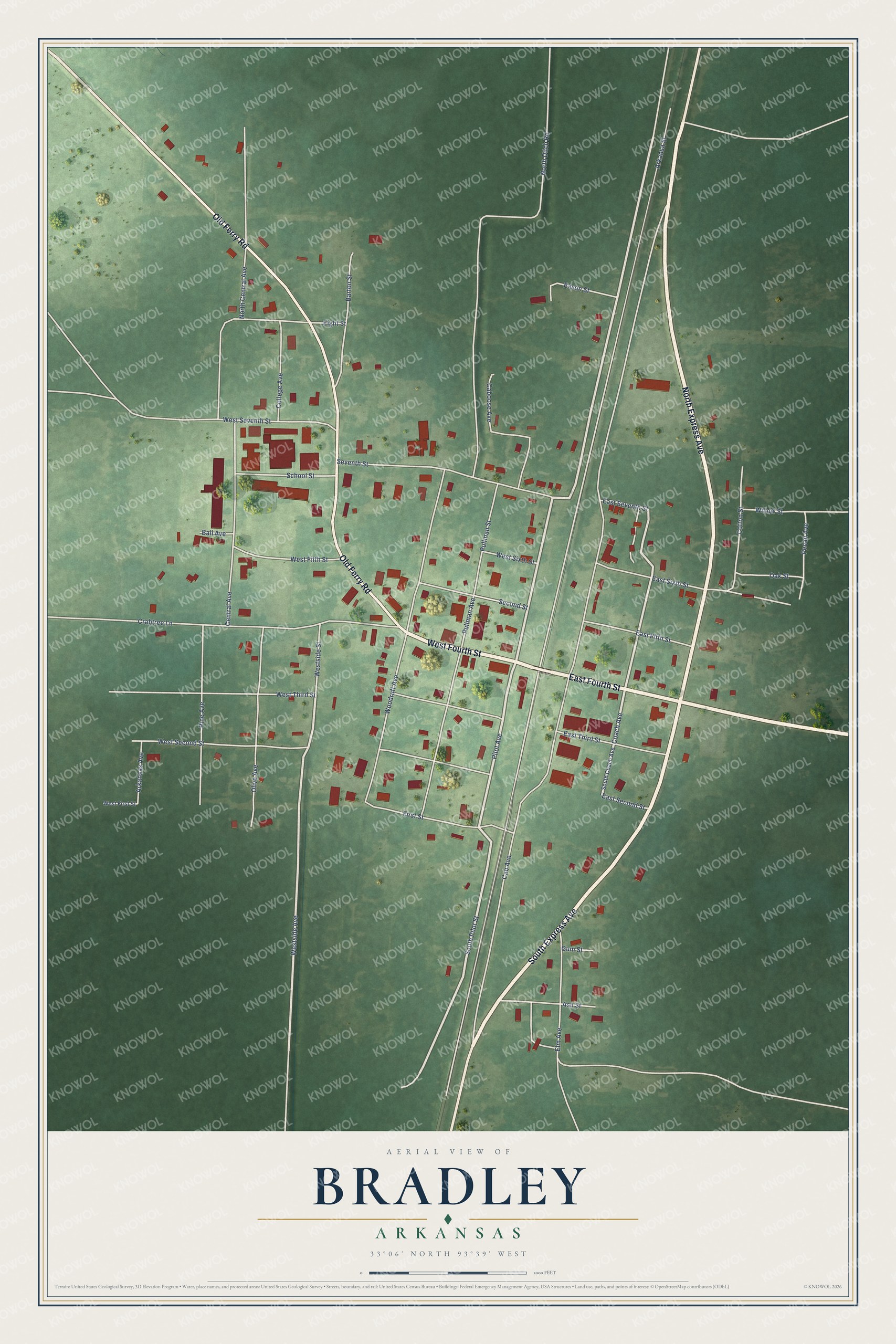 Watermarked full-map preview of Bradley, Arkansas