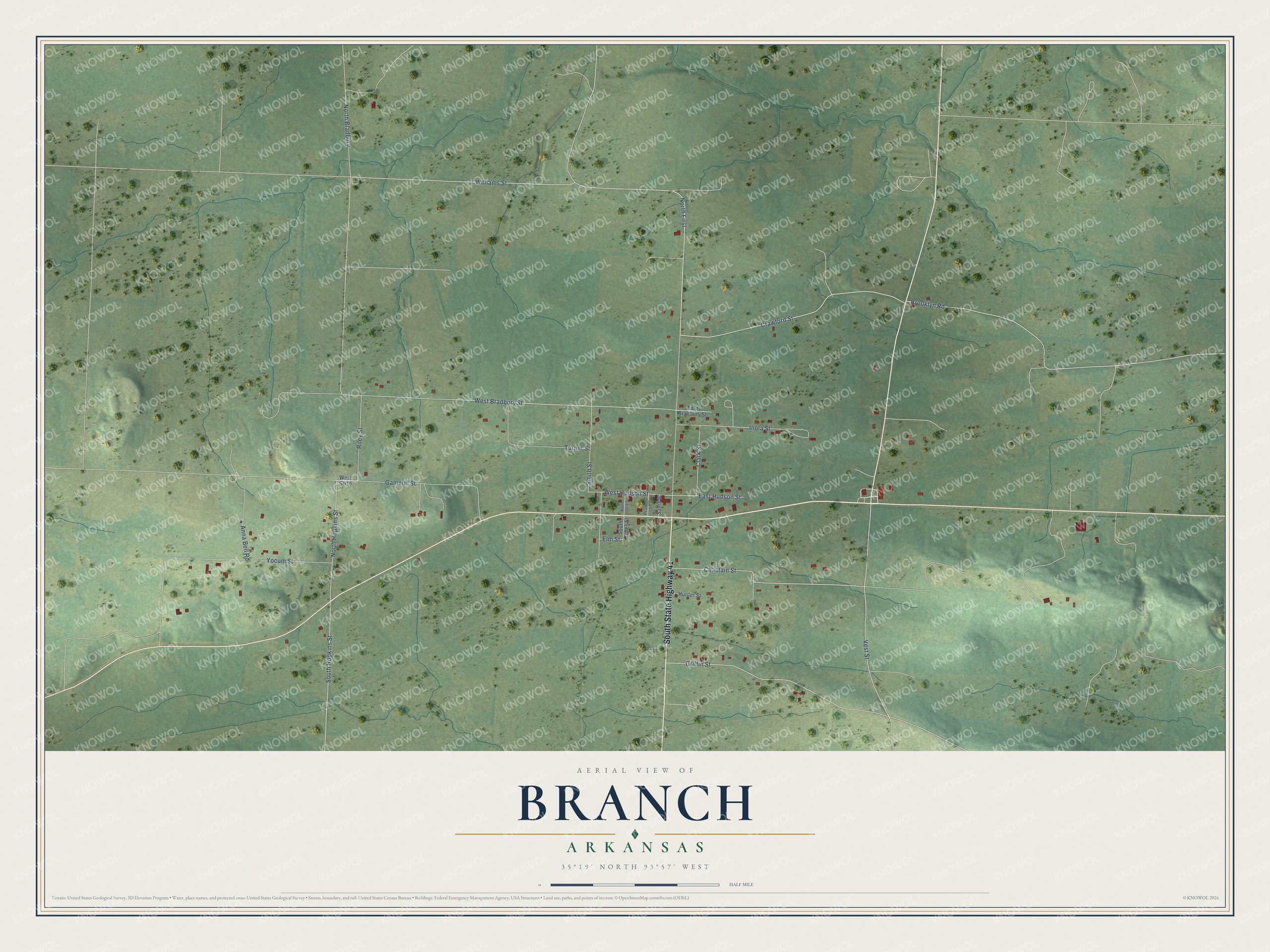 Watermarked full-map preview of Branch, Arkansas