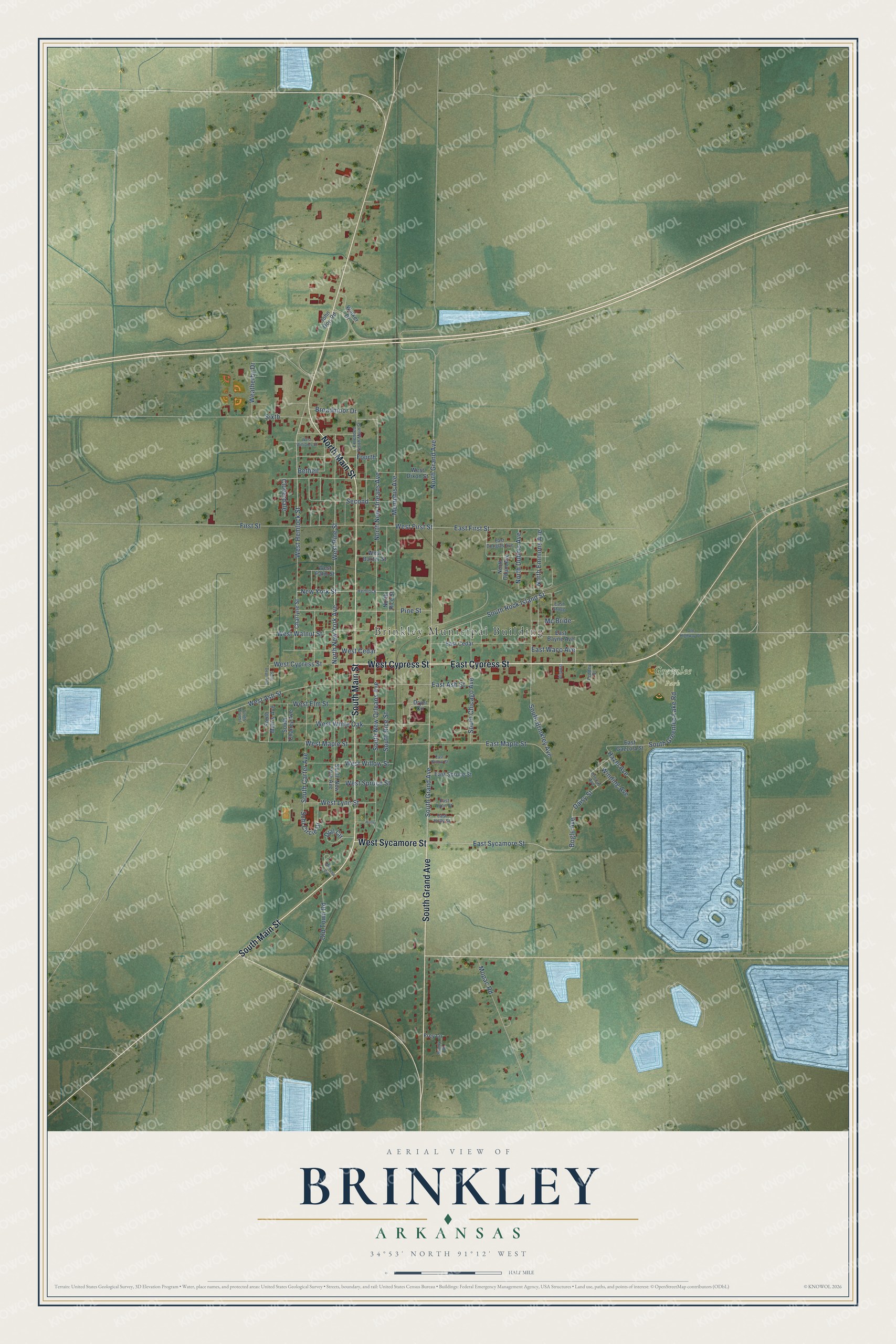 Watermarked full-map preview of Brinkley, Arkansas
