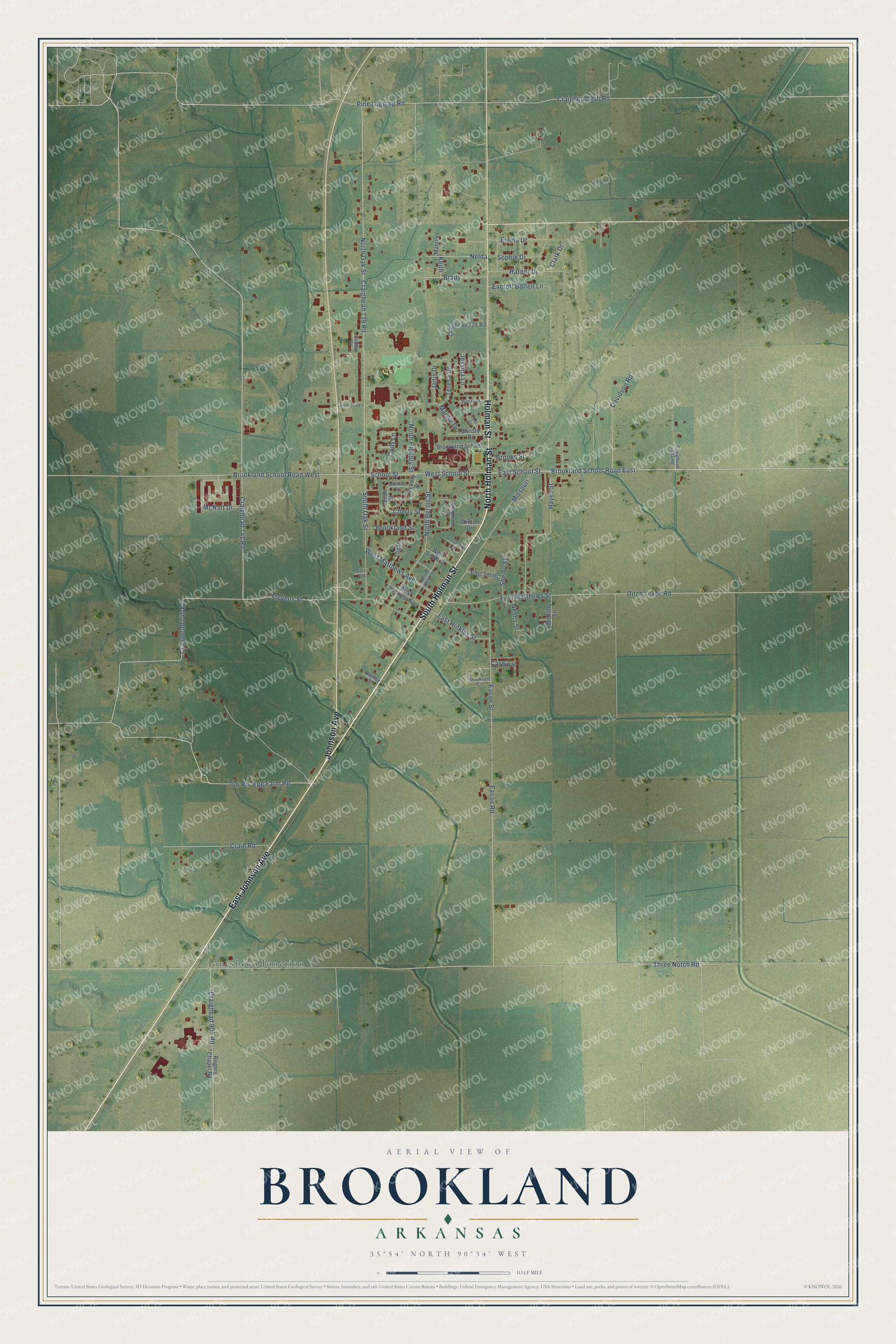 Watermarked full-map preview of Brookland, Arkansas