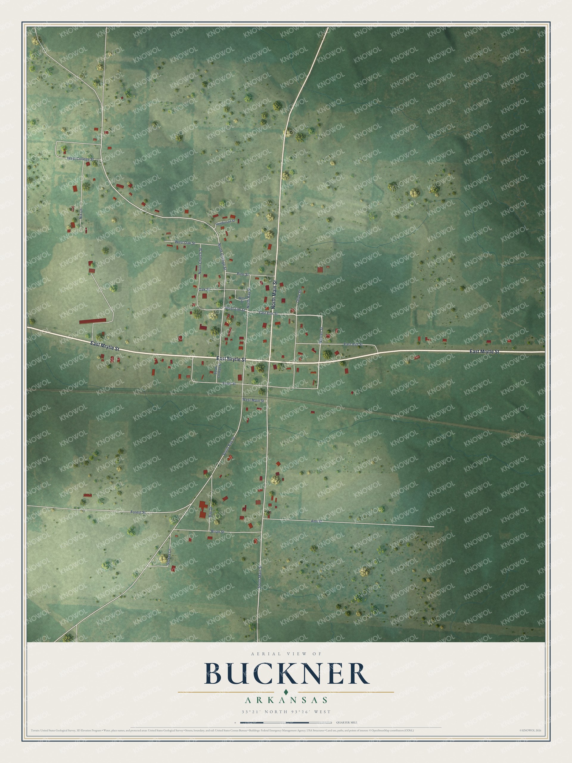 Watermarked full-map preview of Buckner, Arkansas