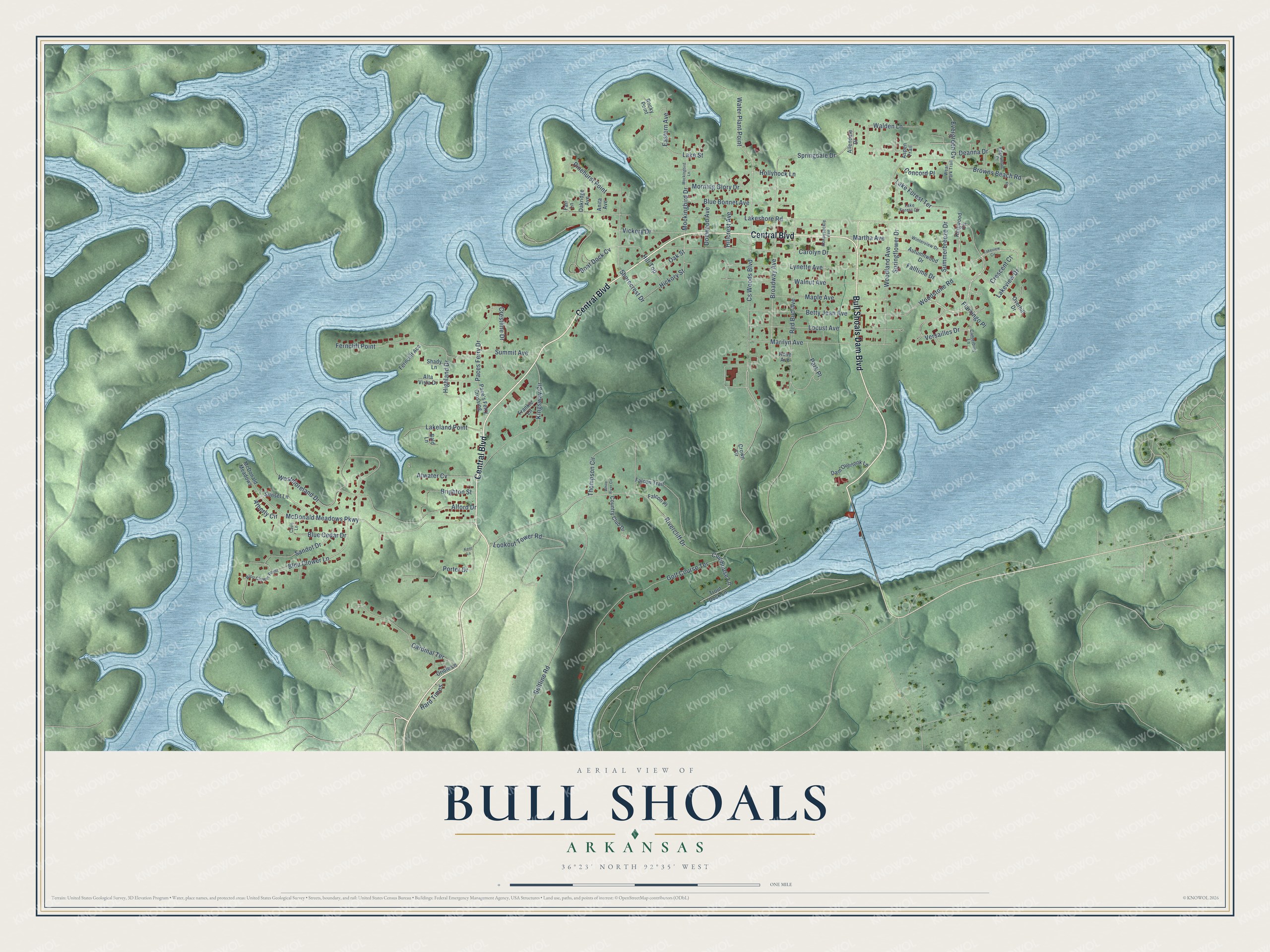 Watermarked full-map preview of Bull Shoals, Arkansas