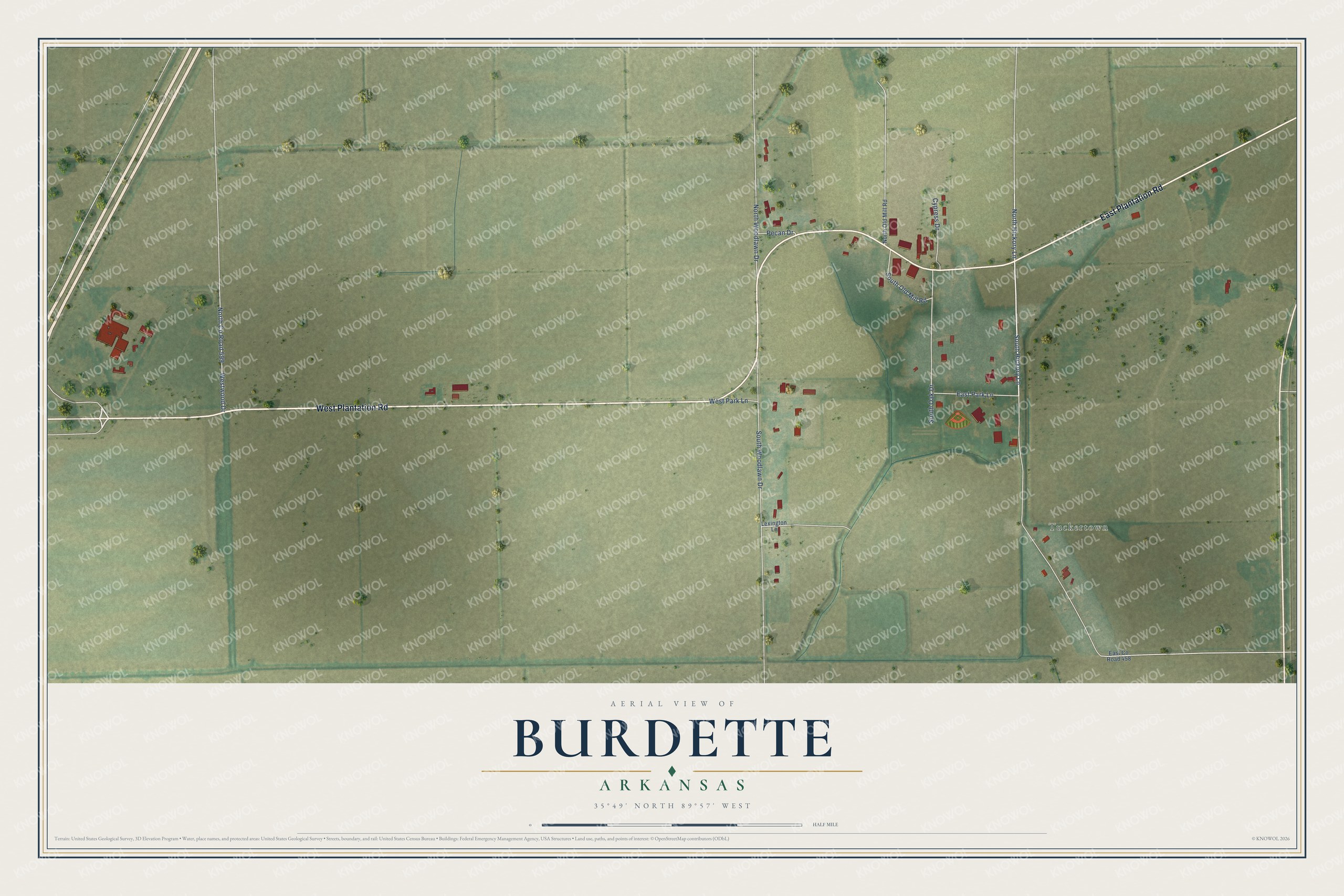 Watermarked full-map preview of Burdette, Arkansas