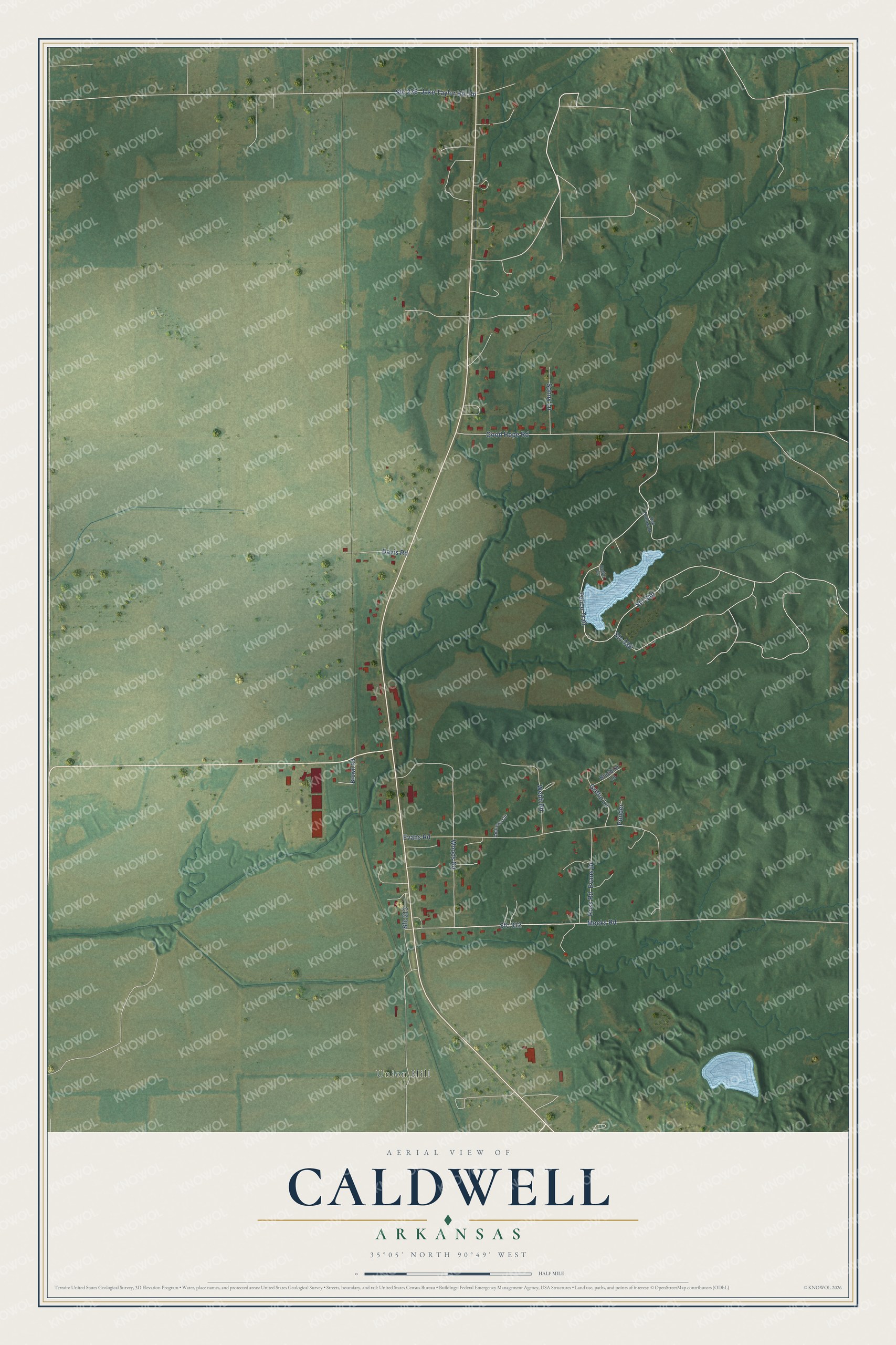 Watermarked full-map preview of Caldwell, Arkansas