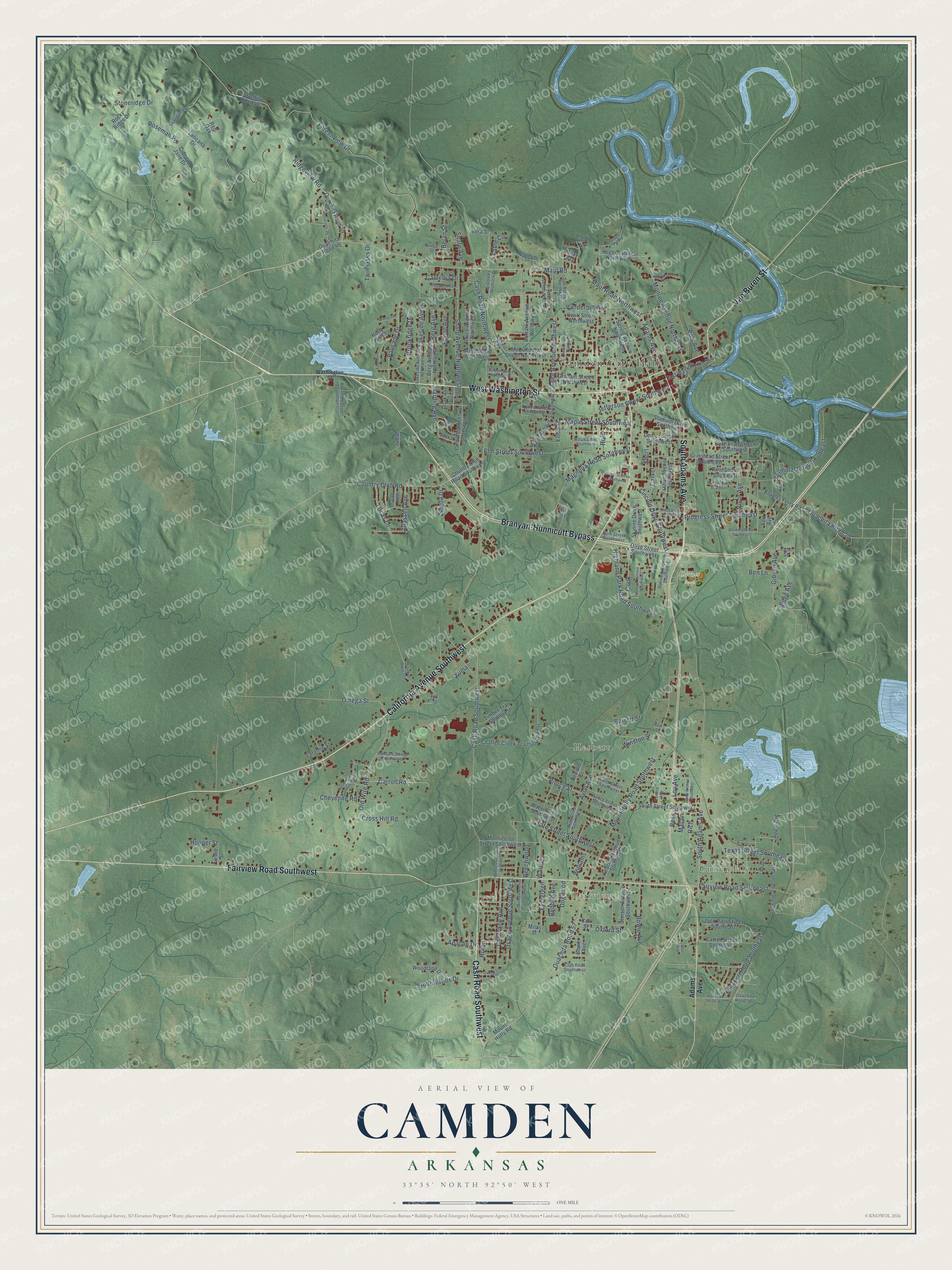 Watermarked full-map preview of Camden, Arkansas