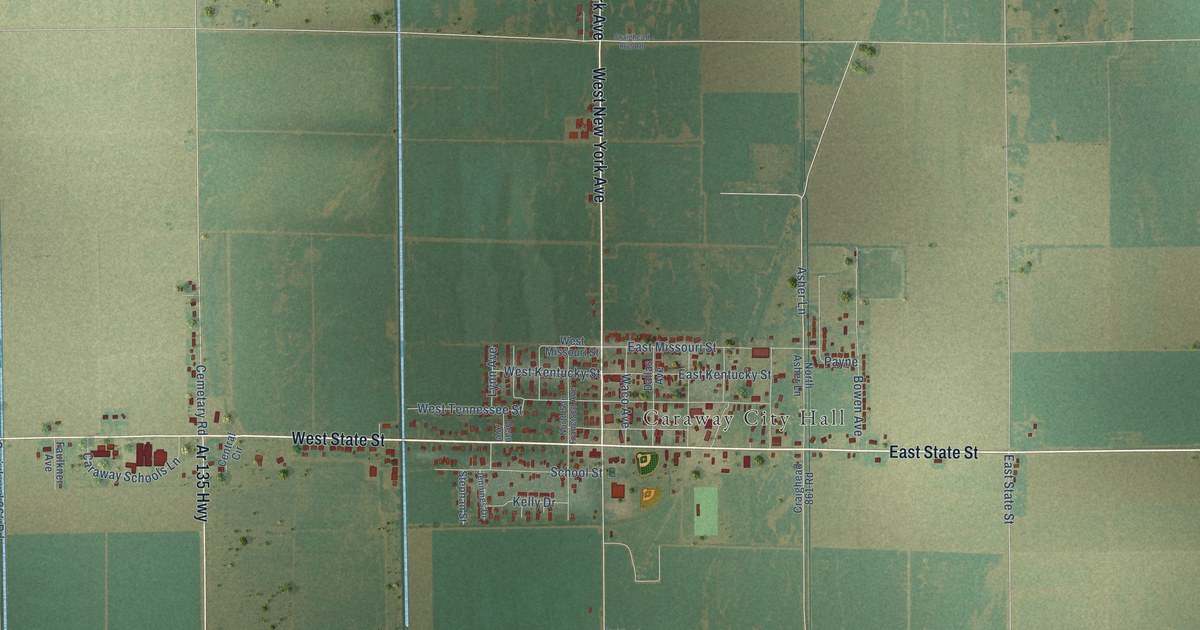 Map of Caraway, Arkansas in 2026