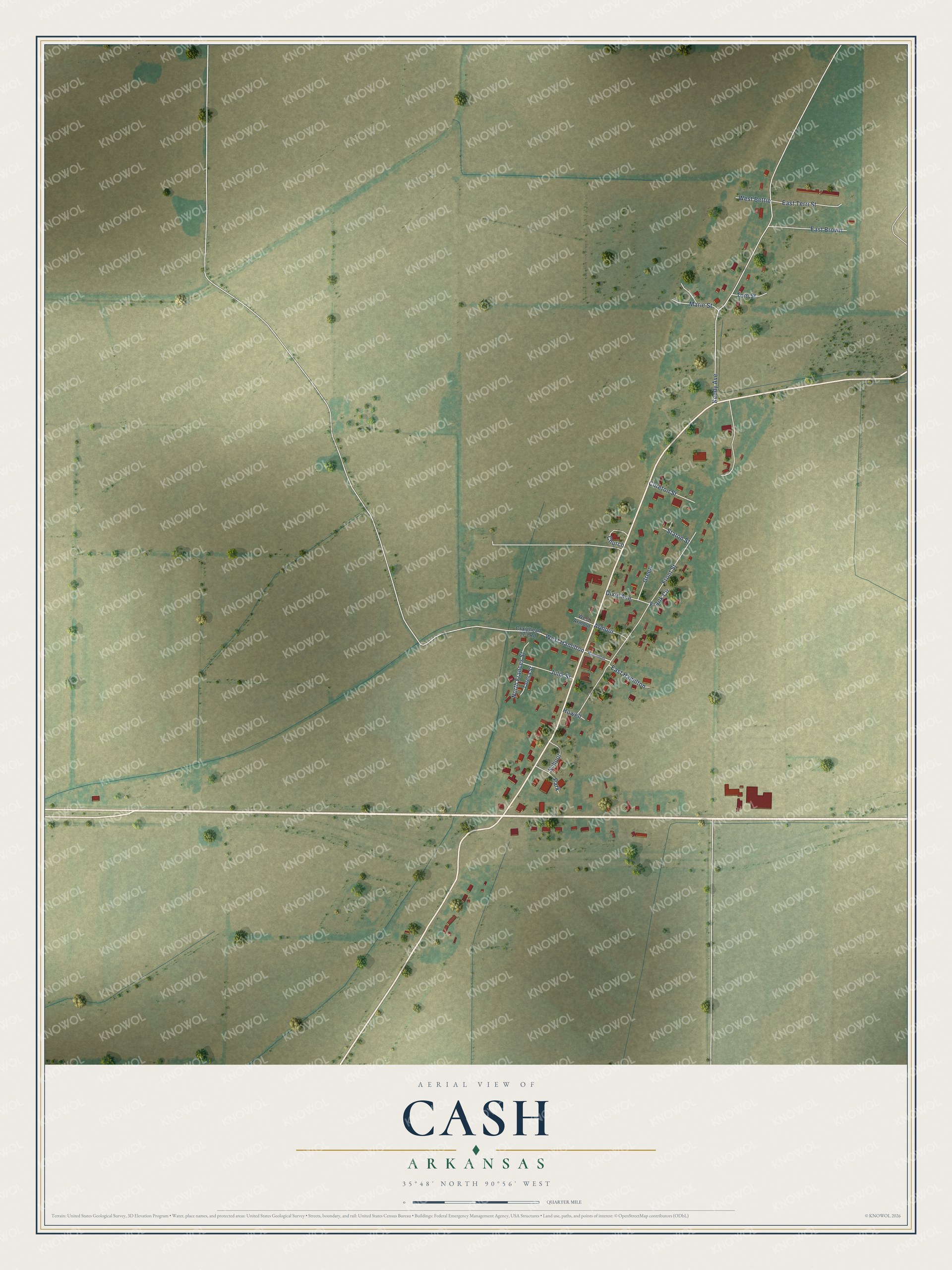 Watermarked full-map preview of Cash, Arkansas