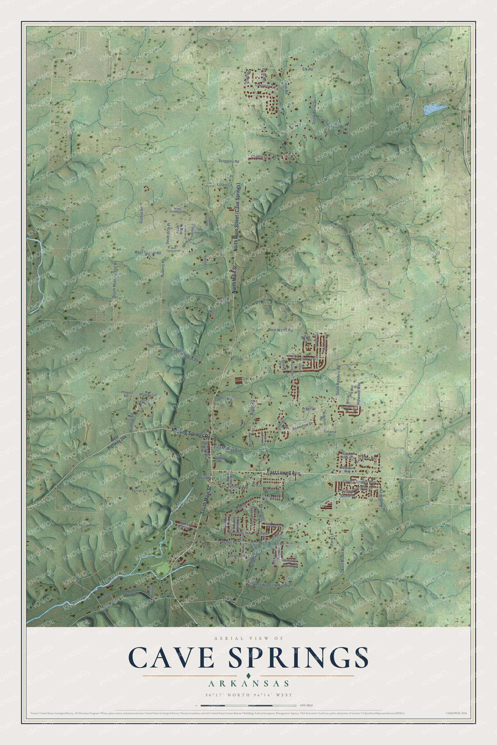 Watermarked full-map preview of Cave Springs, Arkansas