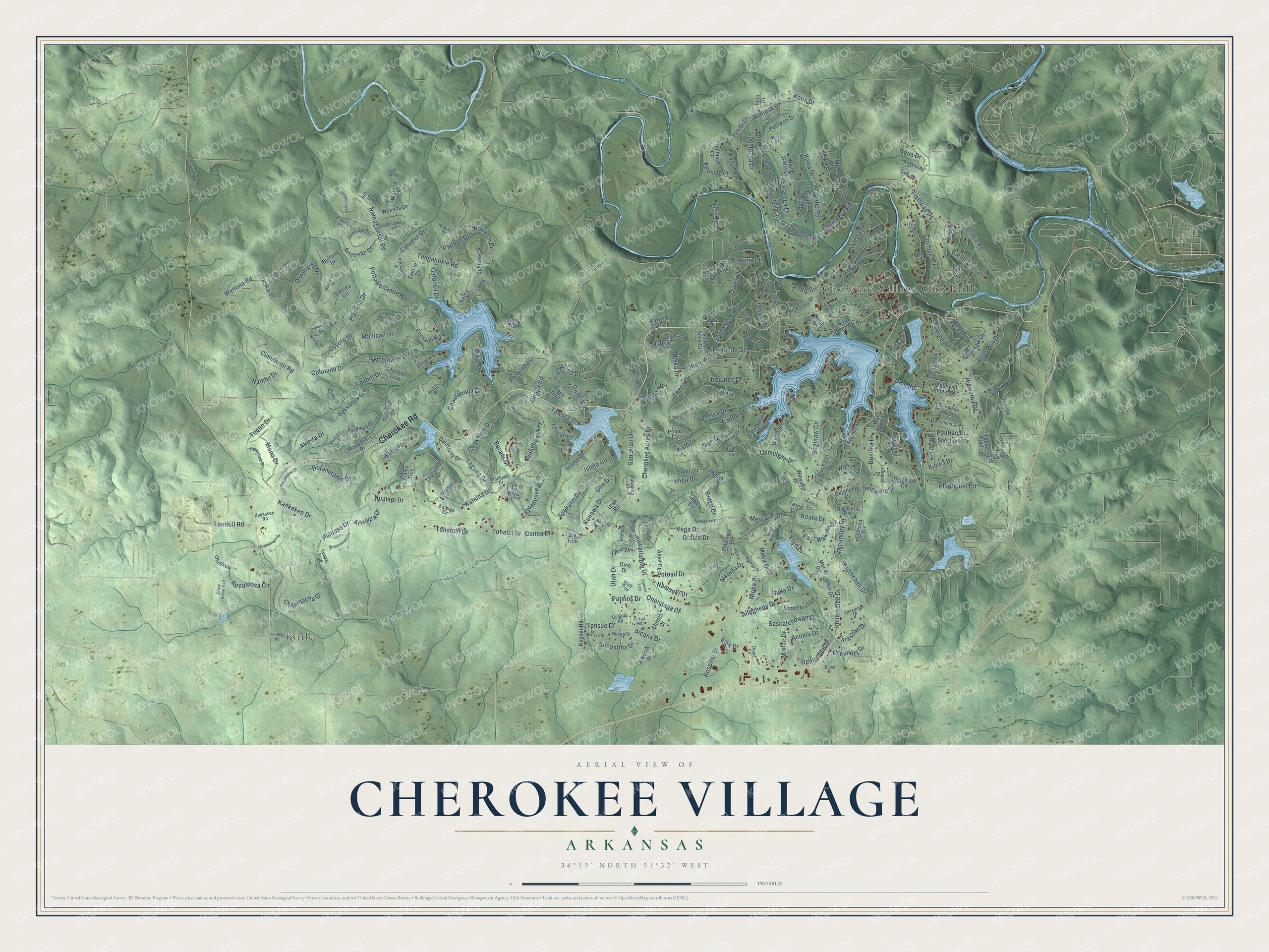 Watermarked full-map preview of Cherokee Village, Arkansas