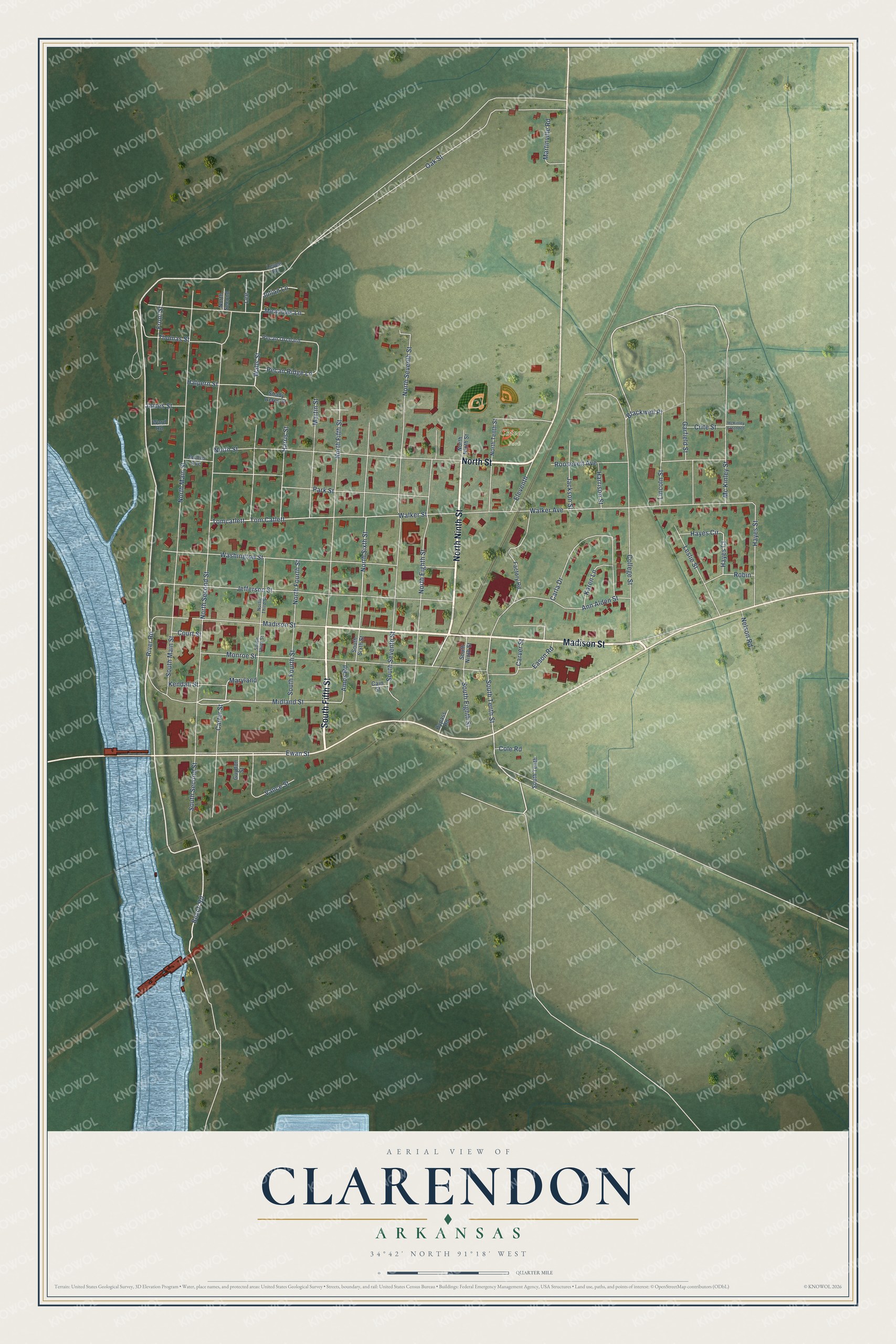 Watermarked full-map preview of Clarendon, Arkansas