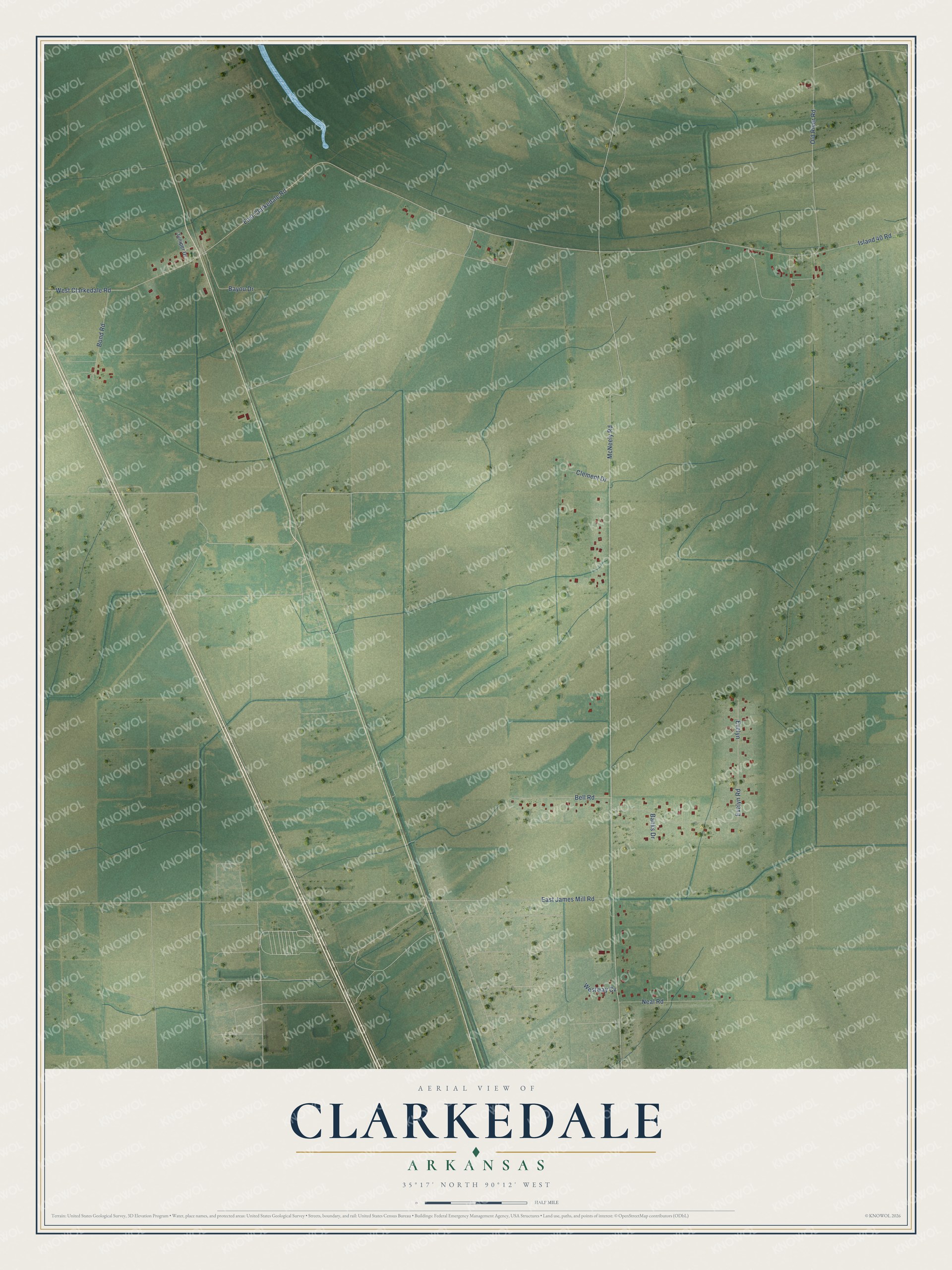 Watermarked full-map preview of Clarkedale, Arkansas