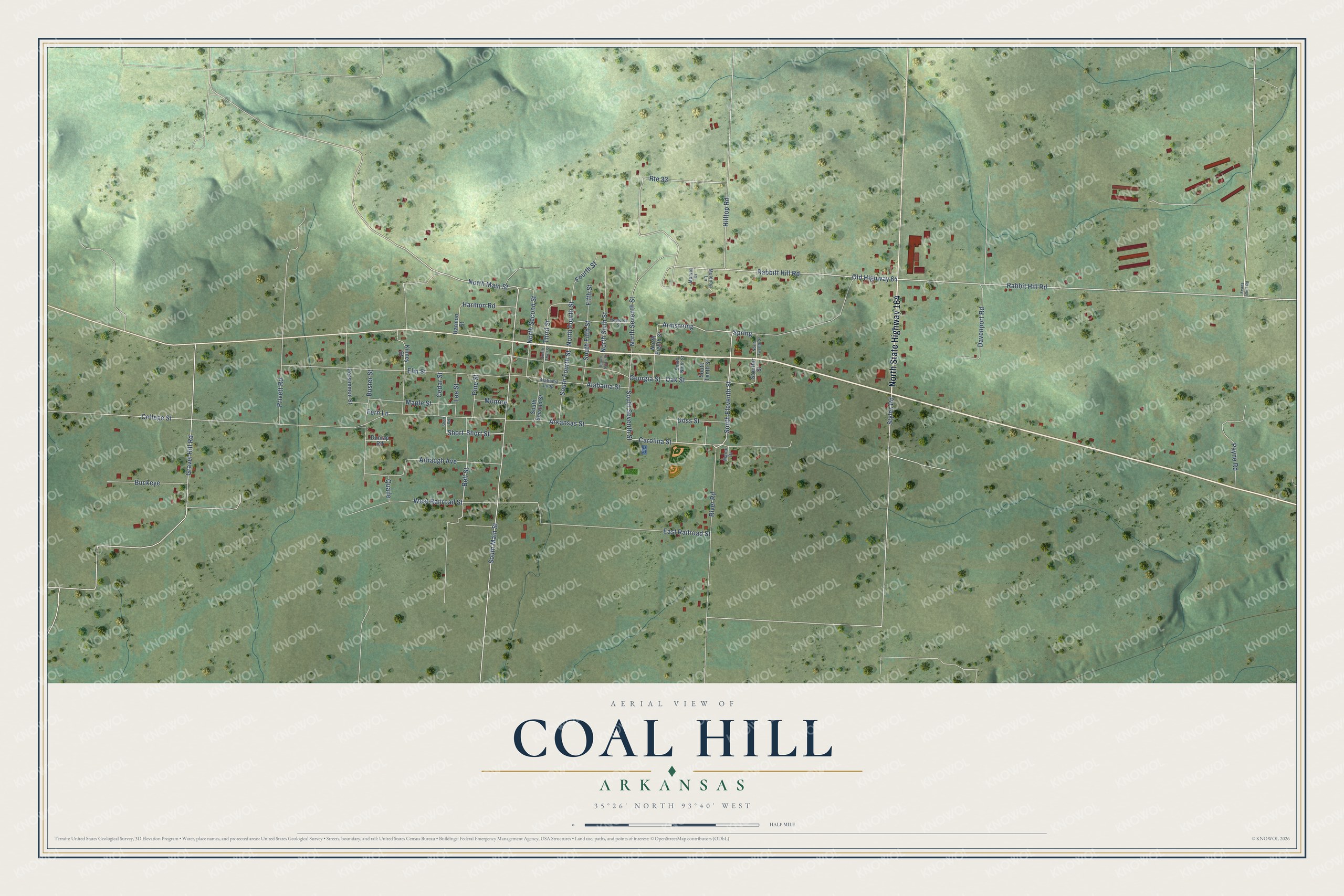 Watermarked full-map preview of Coal Hill, Arkansas