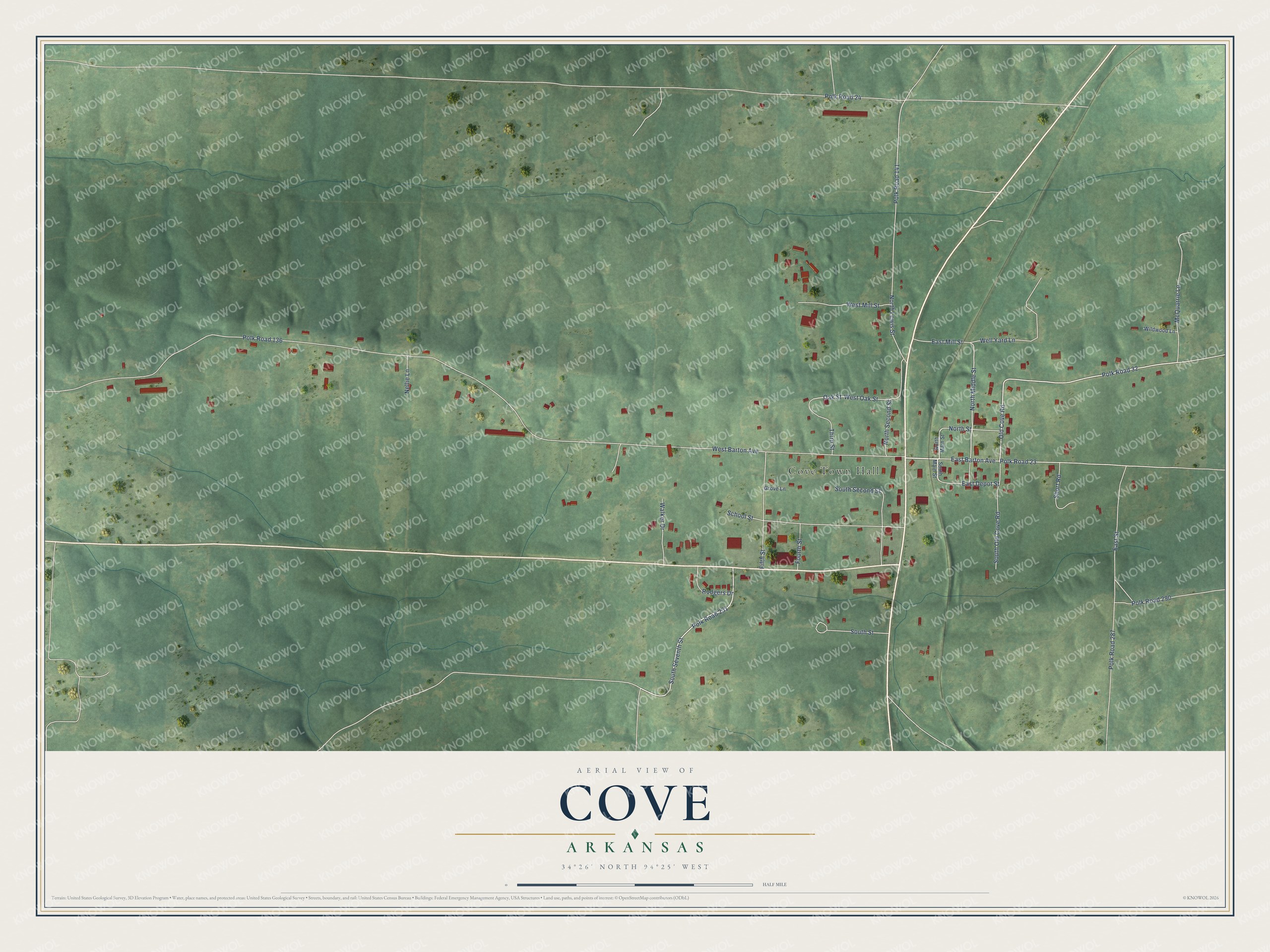 Watermarked full-map preview of Cove, Arkansas