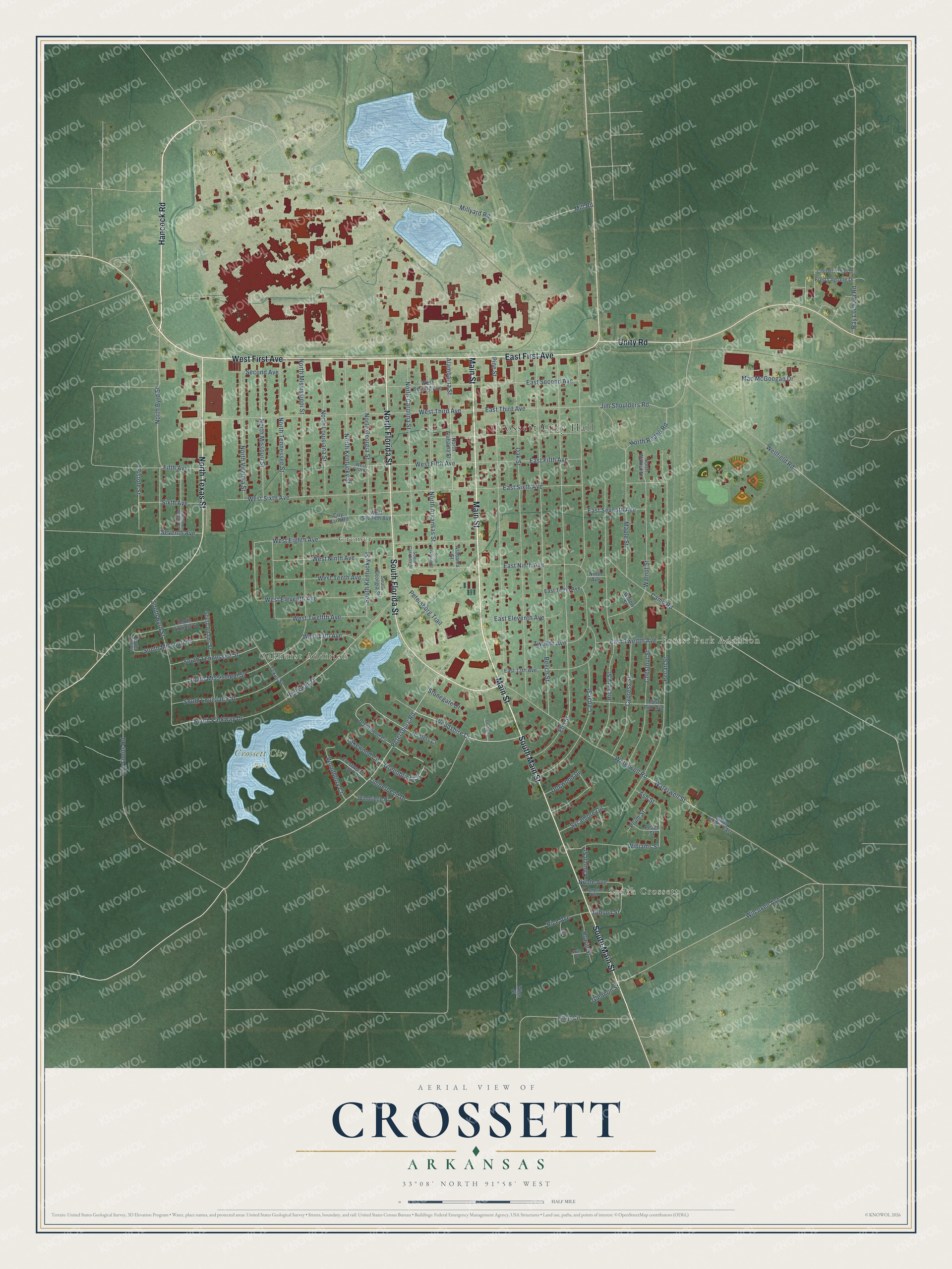 Watermarked full-map preview of Crossett, Arkansas