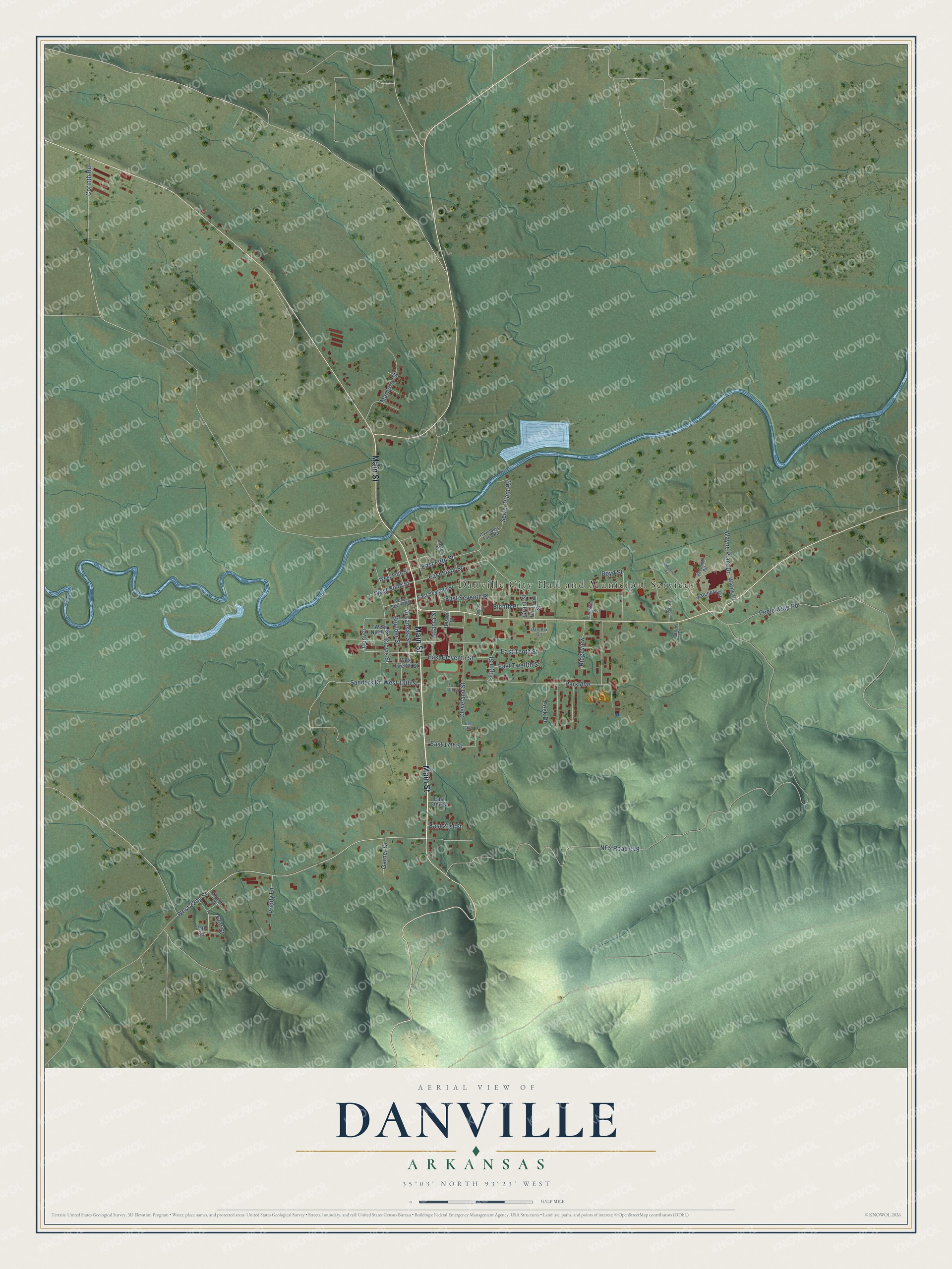 Watermarked full-map preview of Danville, Arkansas
