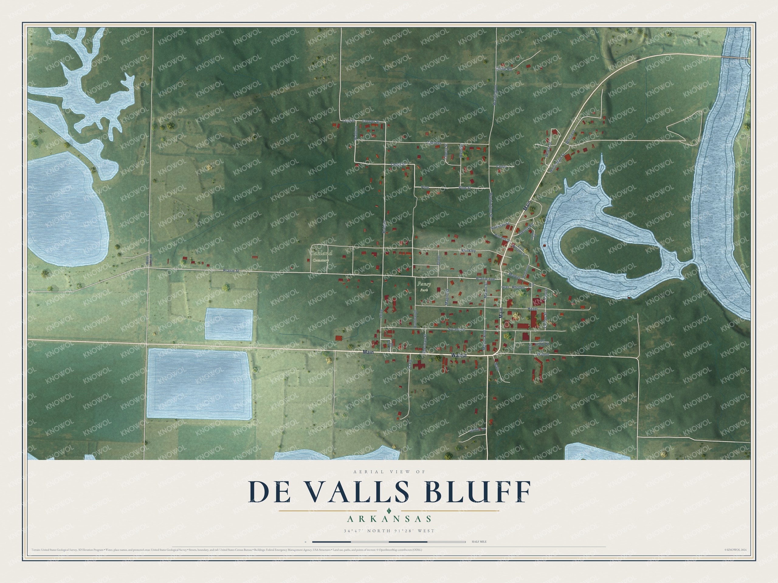 Watermarked full-map preview of De Valls Bluff, Arkansas