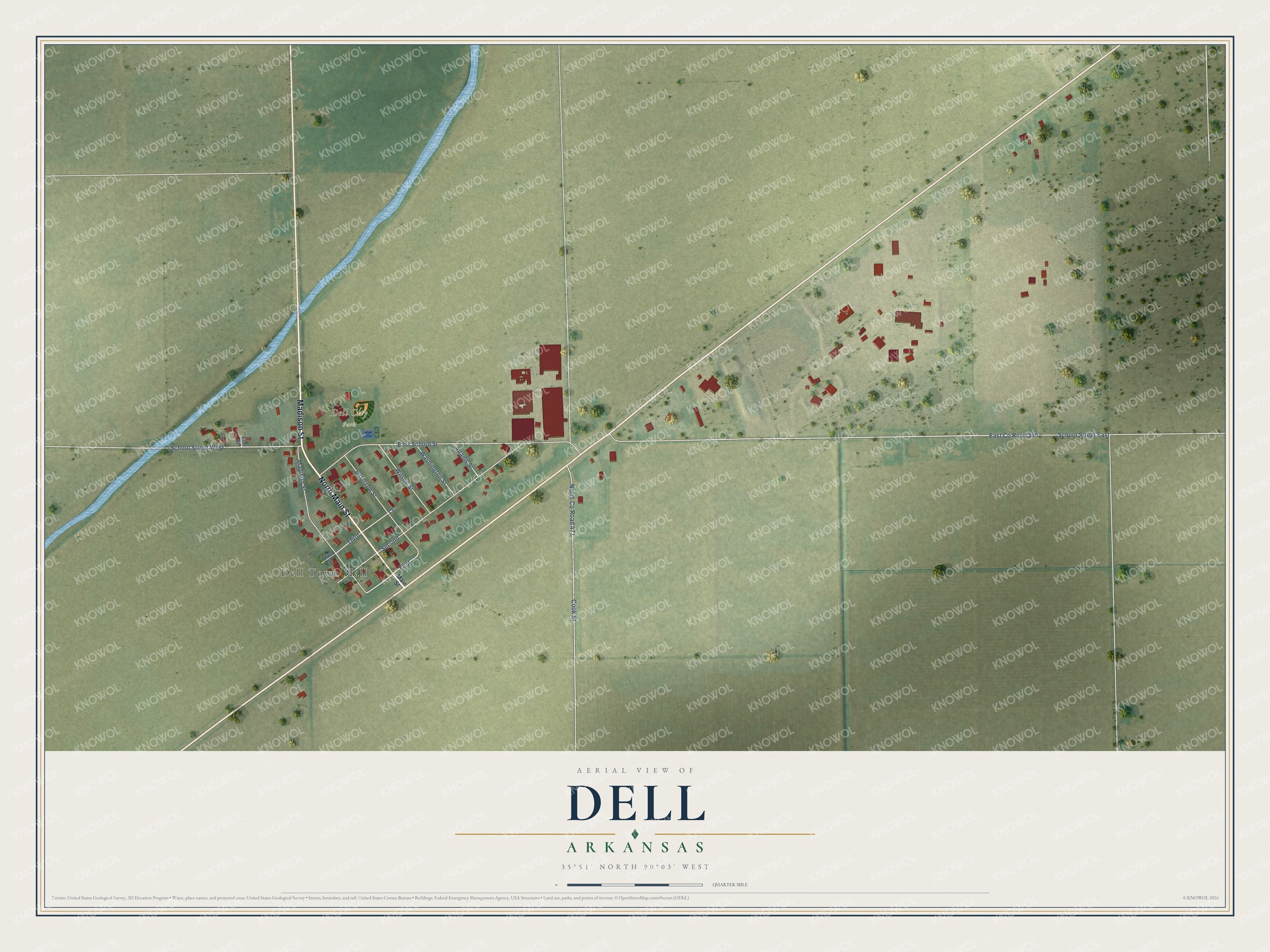 Watermarked full-map preview of Dell, Arkansas