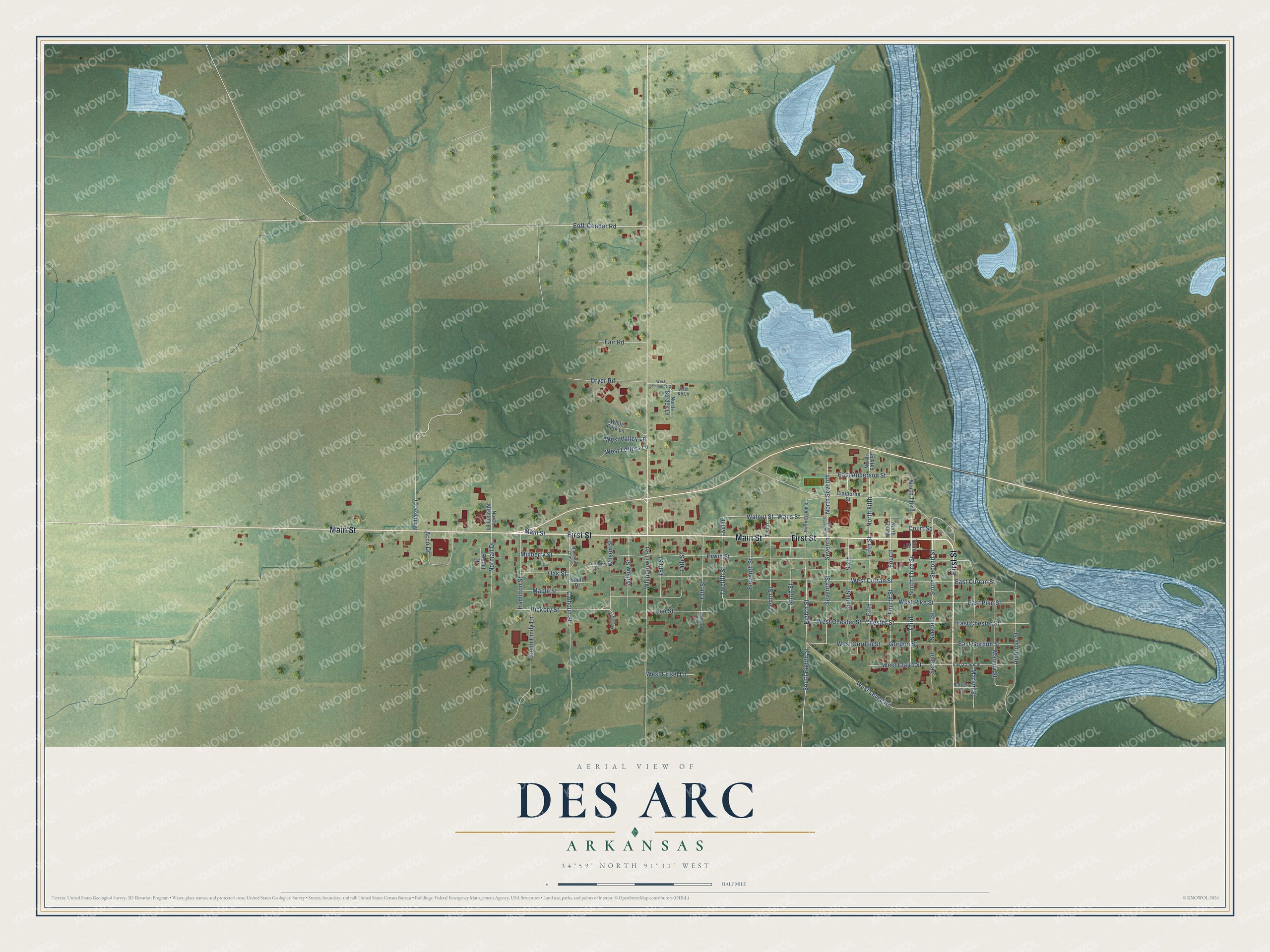 Watermarked full-map preview of Des Arc, Arkansas