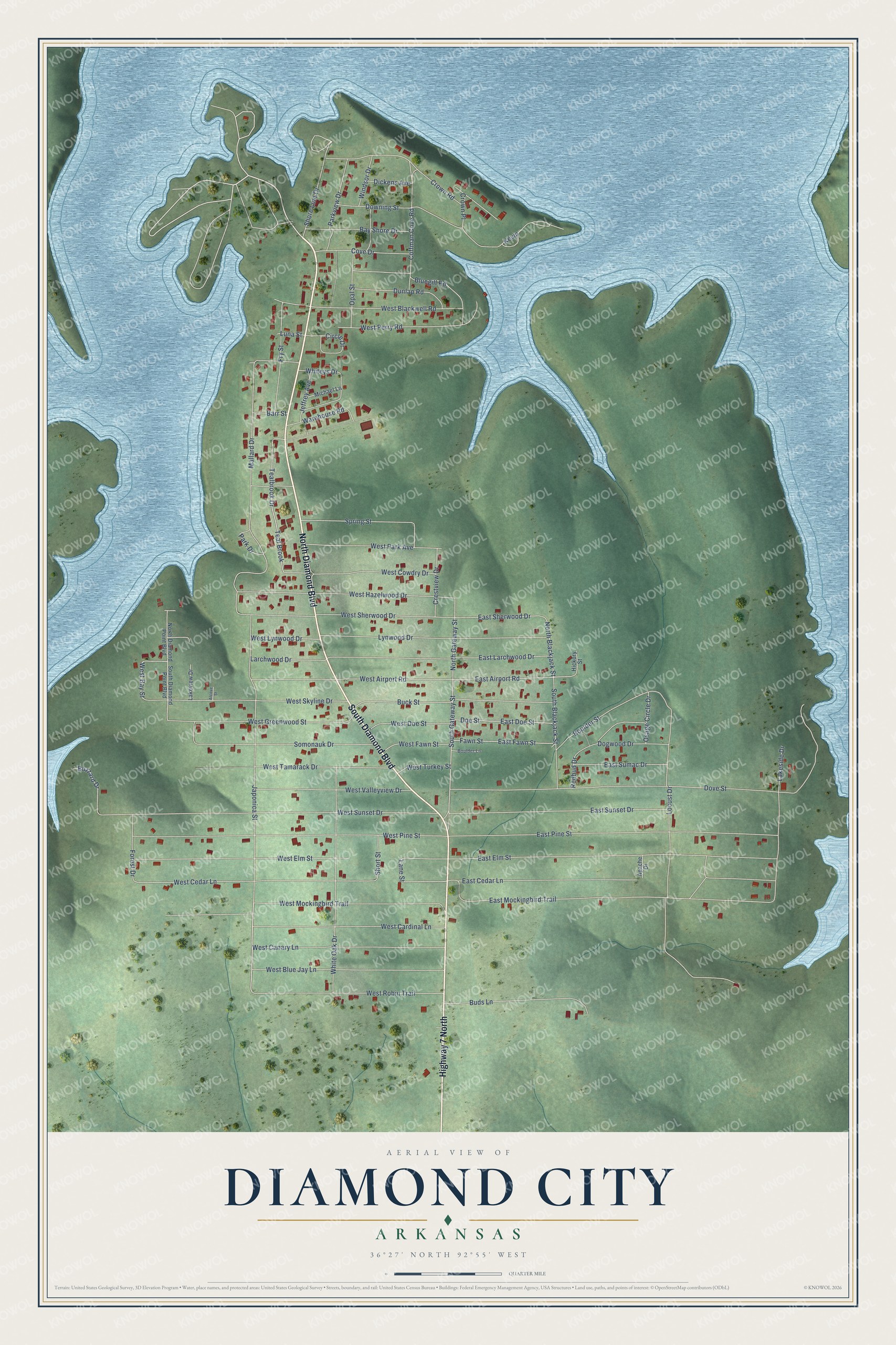 Watermarked full-map preview of Diamond City, Arkansas