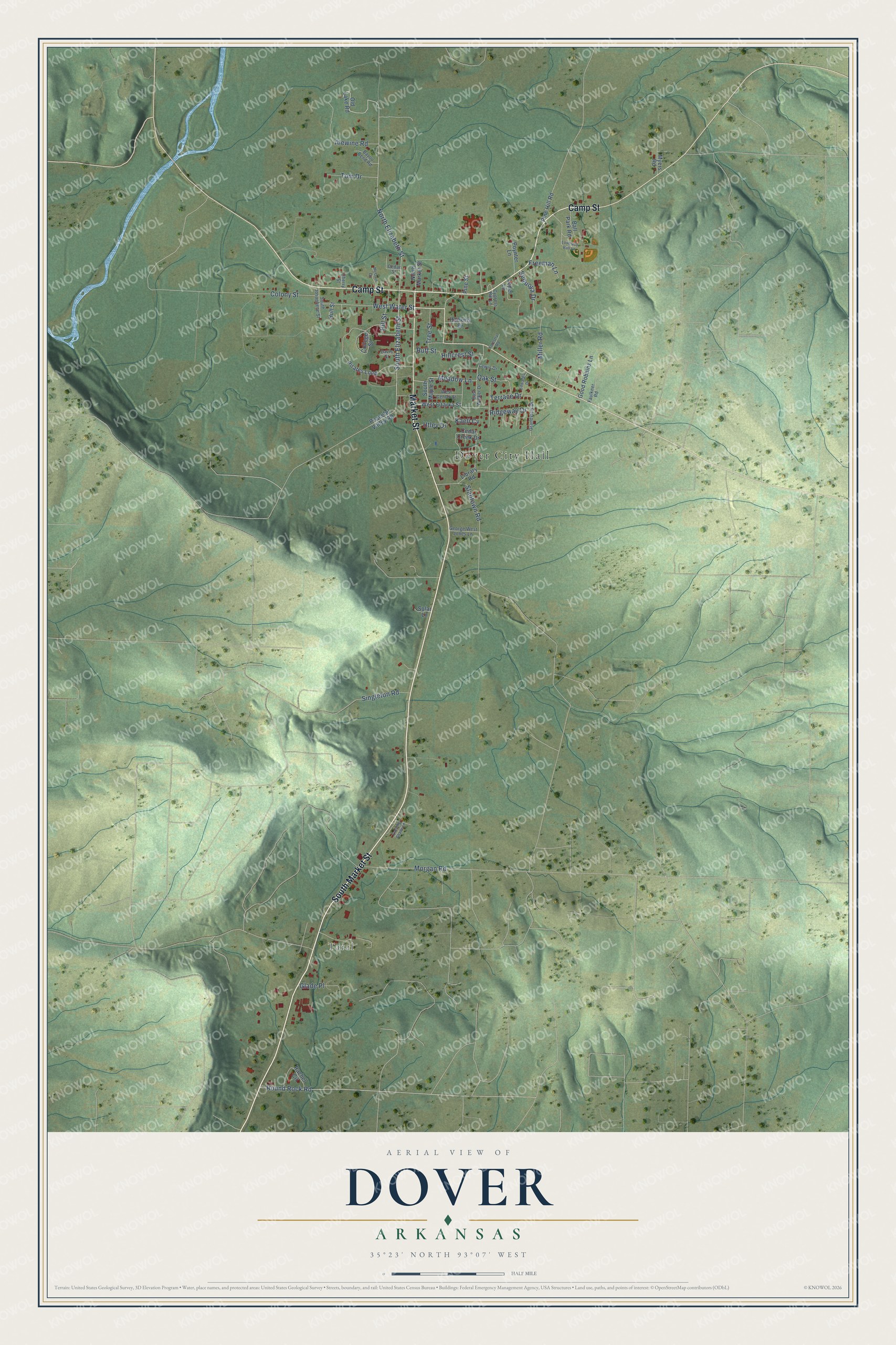 Watermarked full-map preview of Dover, Arkansas