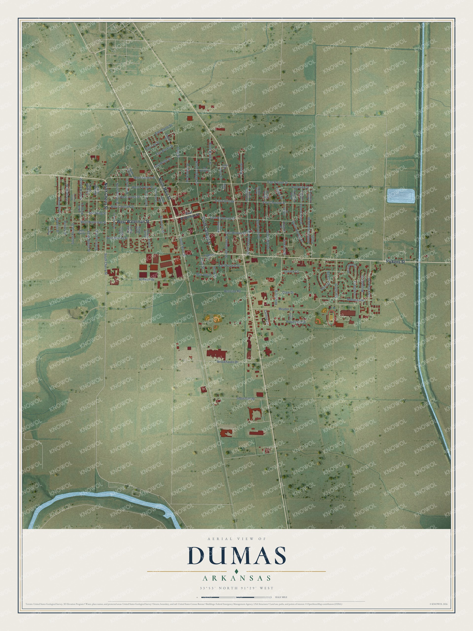 Watermarked full-map preview of Dumas, Arkansas