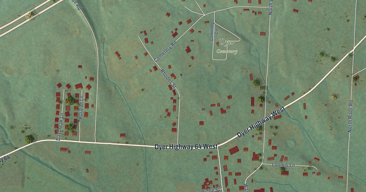 Map of Dyer, Arkansas in 2026
