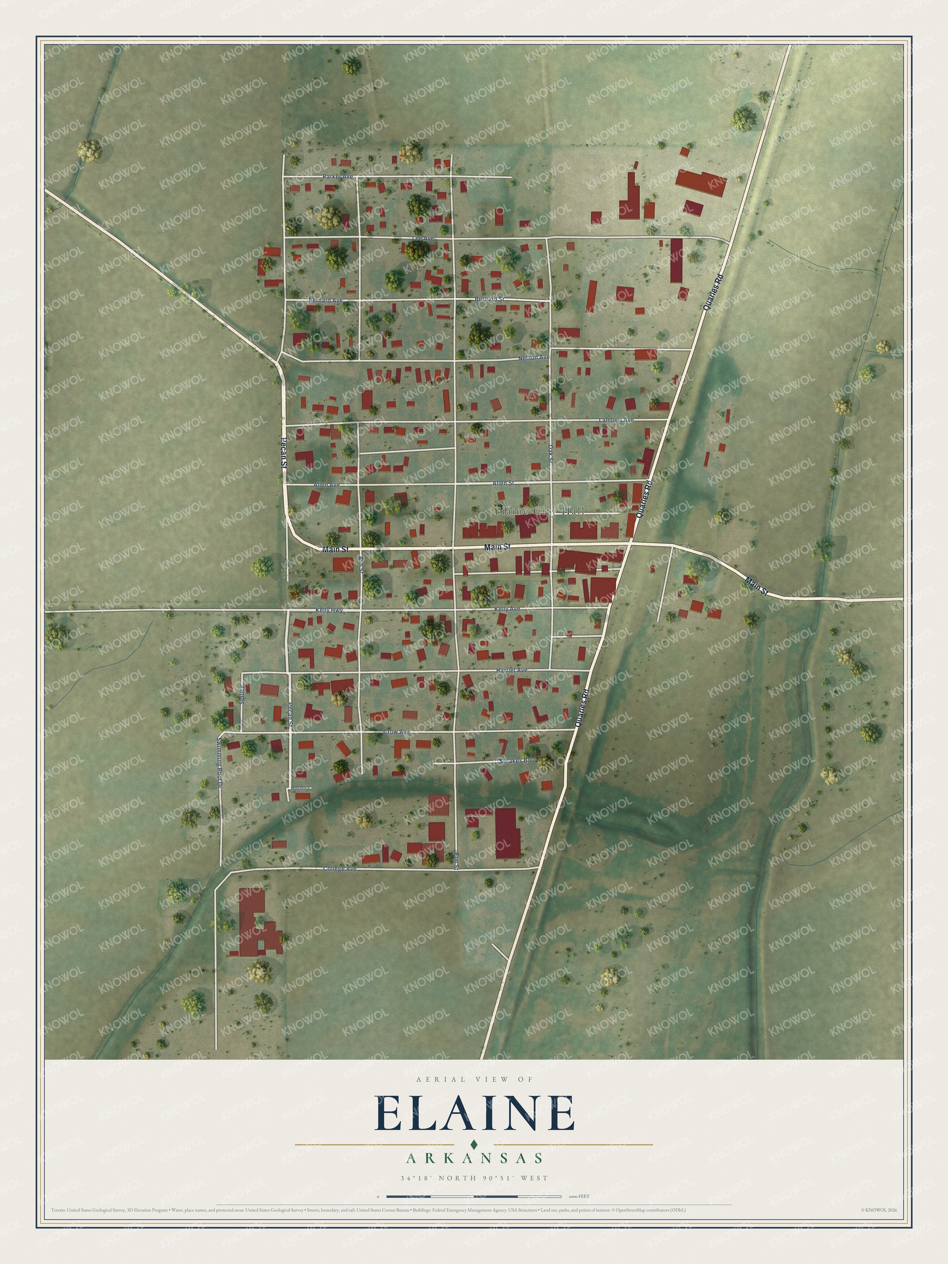 Watermarked full-map preview of Elaine, Arkansas
