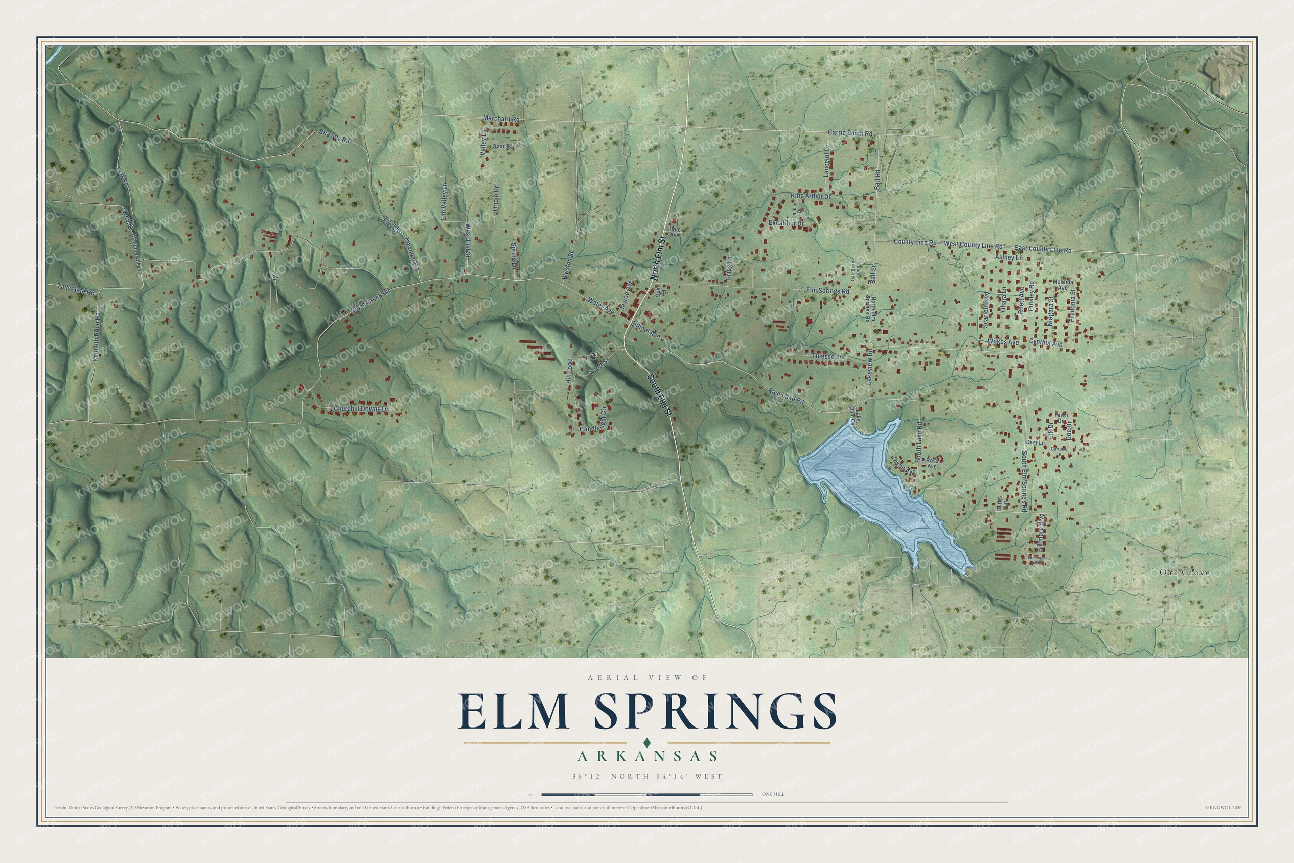 Watermarked full-map preview of Elm Springs, Arkansas