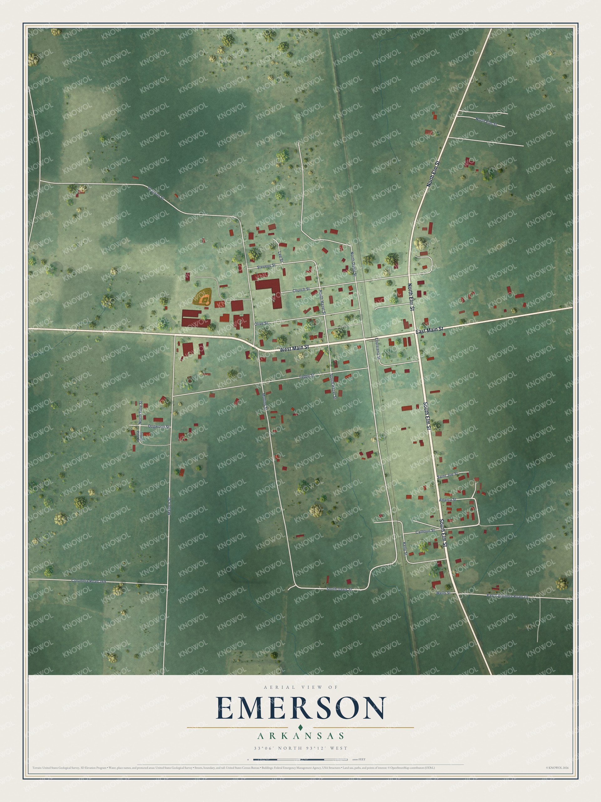 Watermarked full-map preview of Emerson, Arkansas