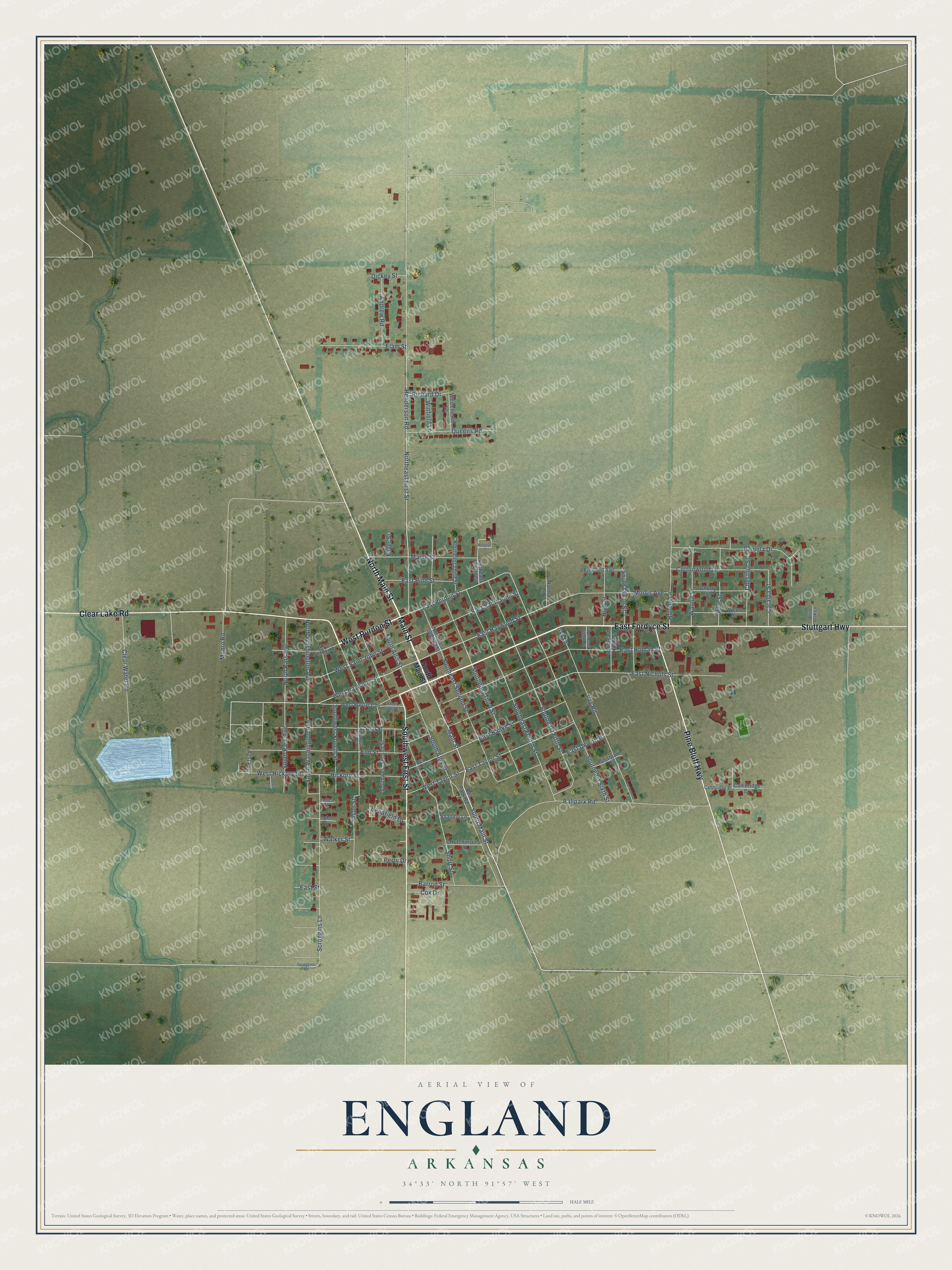 Watermarked full-map preview of England, Arkansas