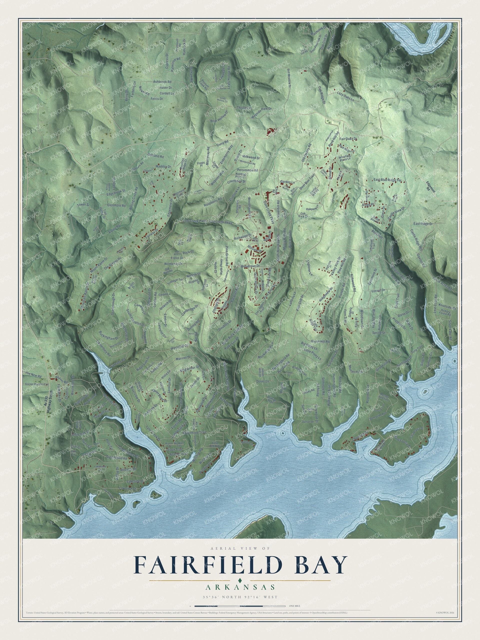 Watermarked full-map preview of Fairfield Bay, Arkansas