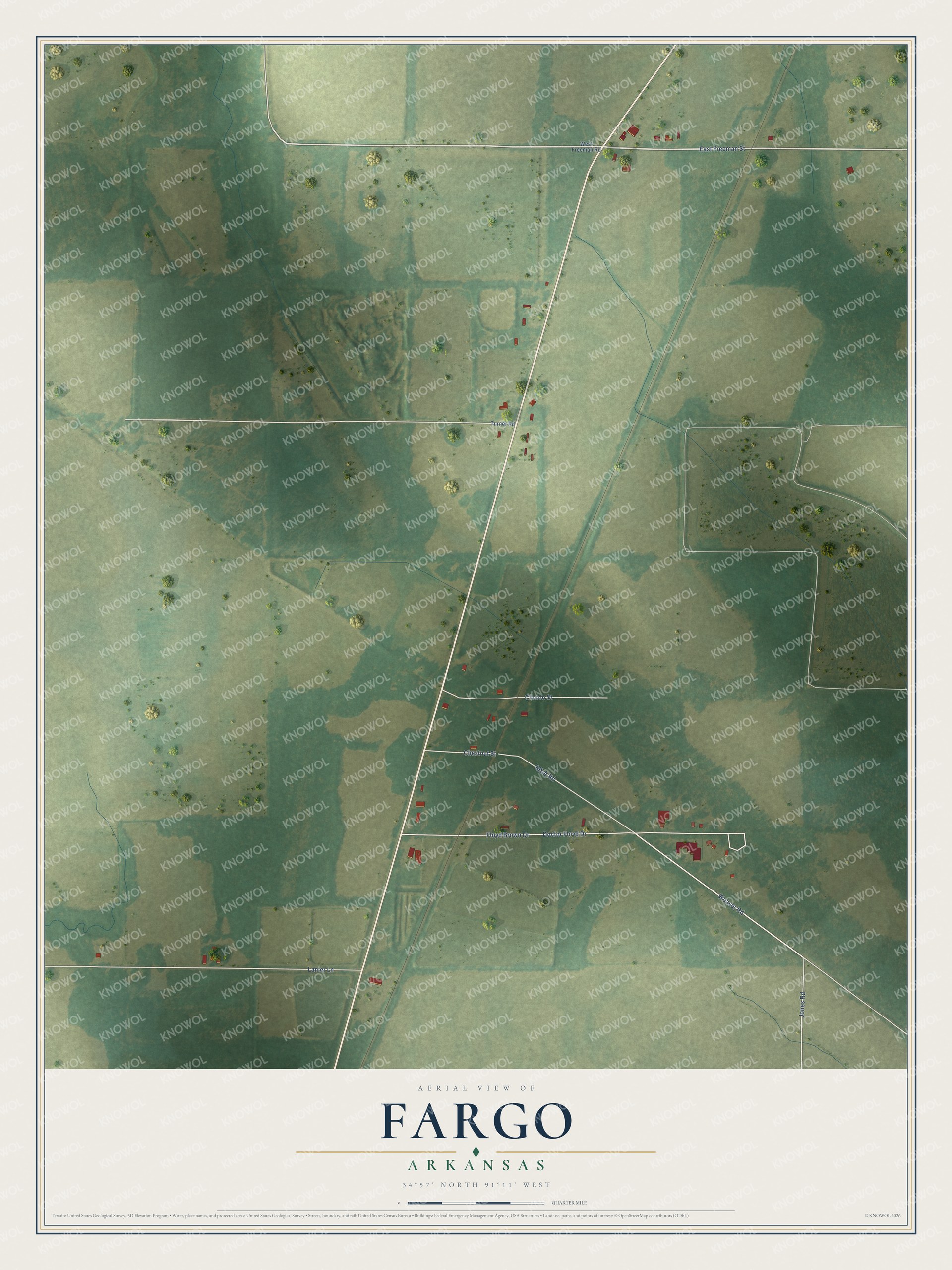 Watermarked full-map preview of Fargo, Arkansas