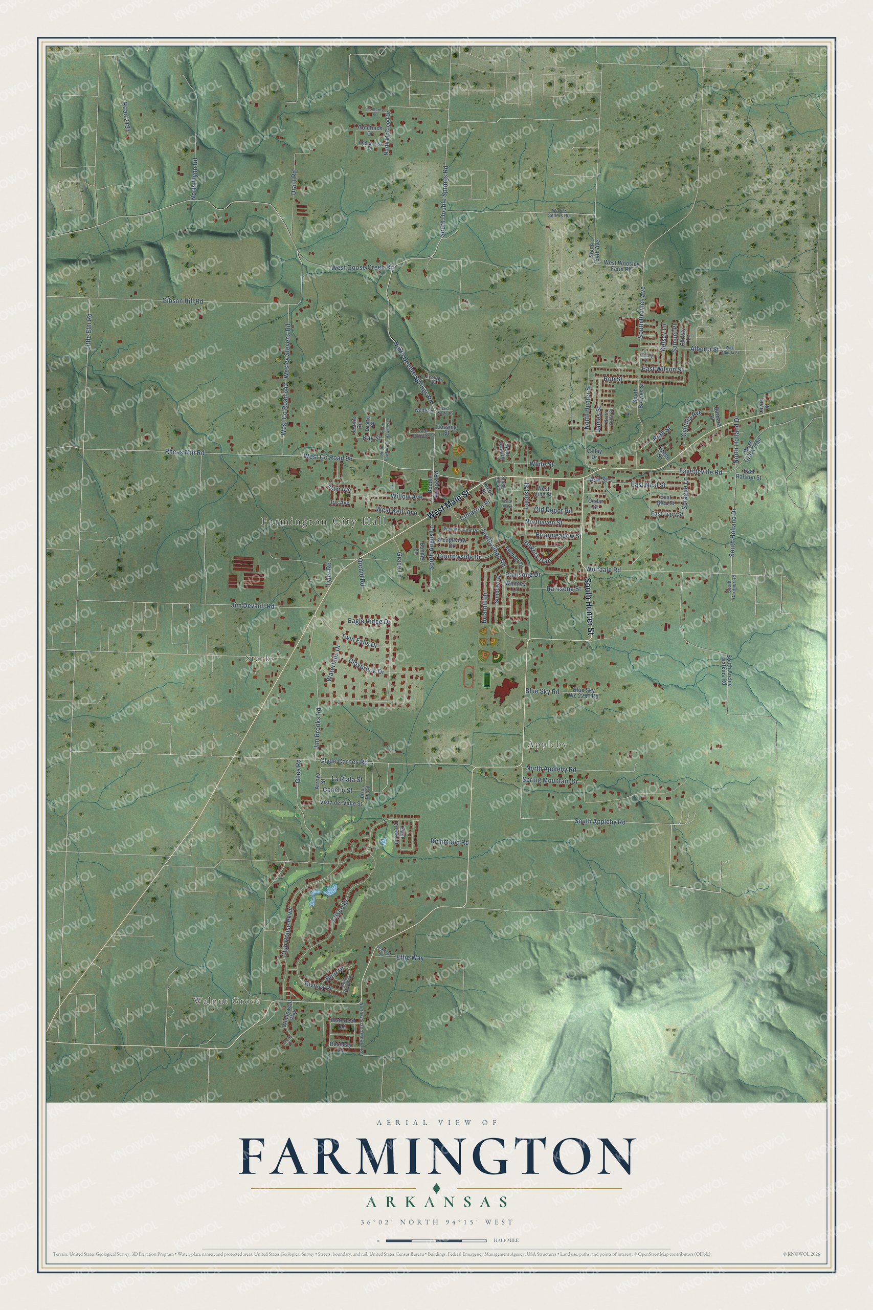 Watermarked full-map preview of Farmington, Arkansas