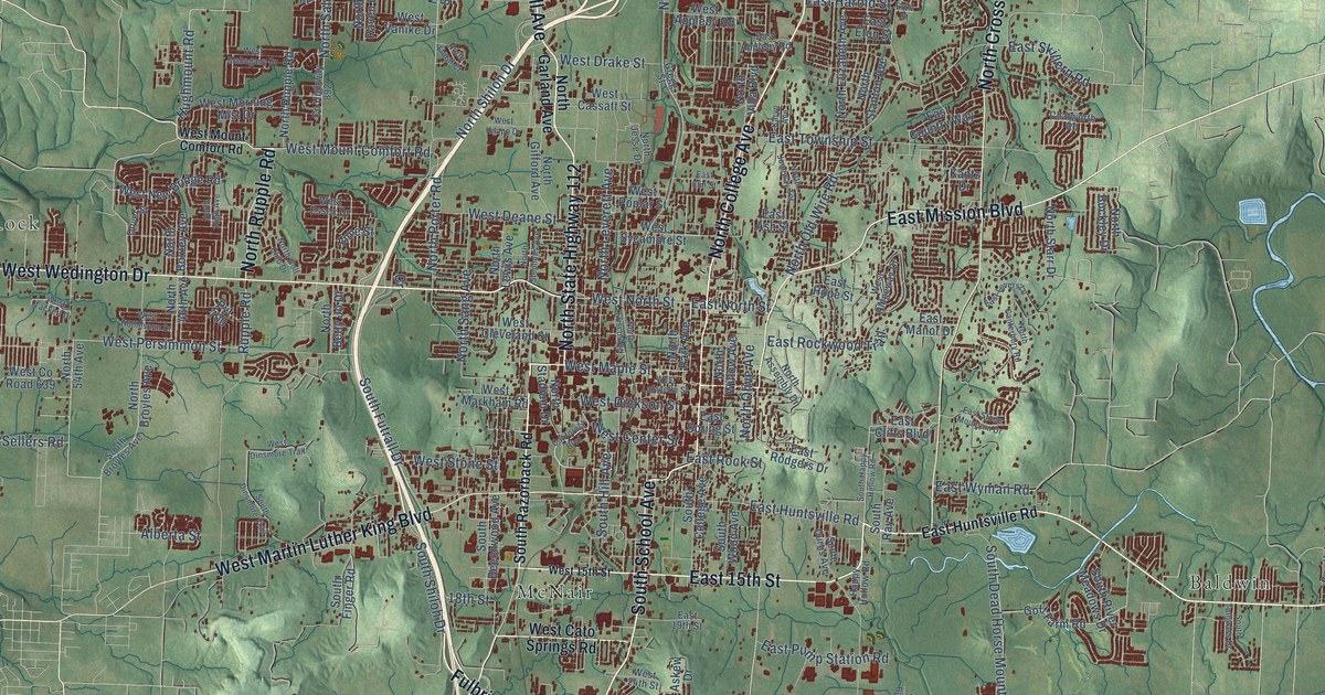 Map of Fayetteville, Arkansas in 2026