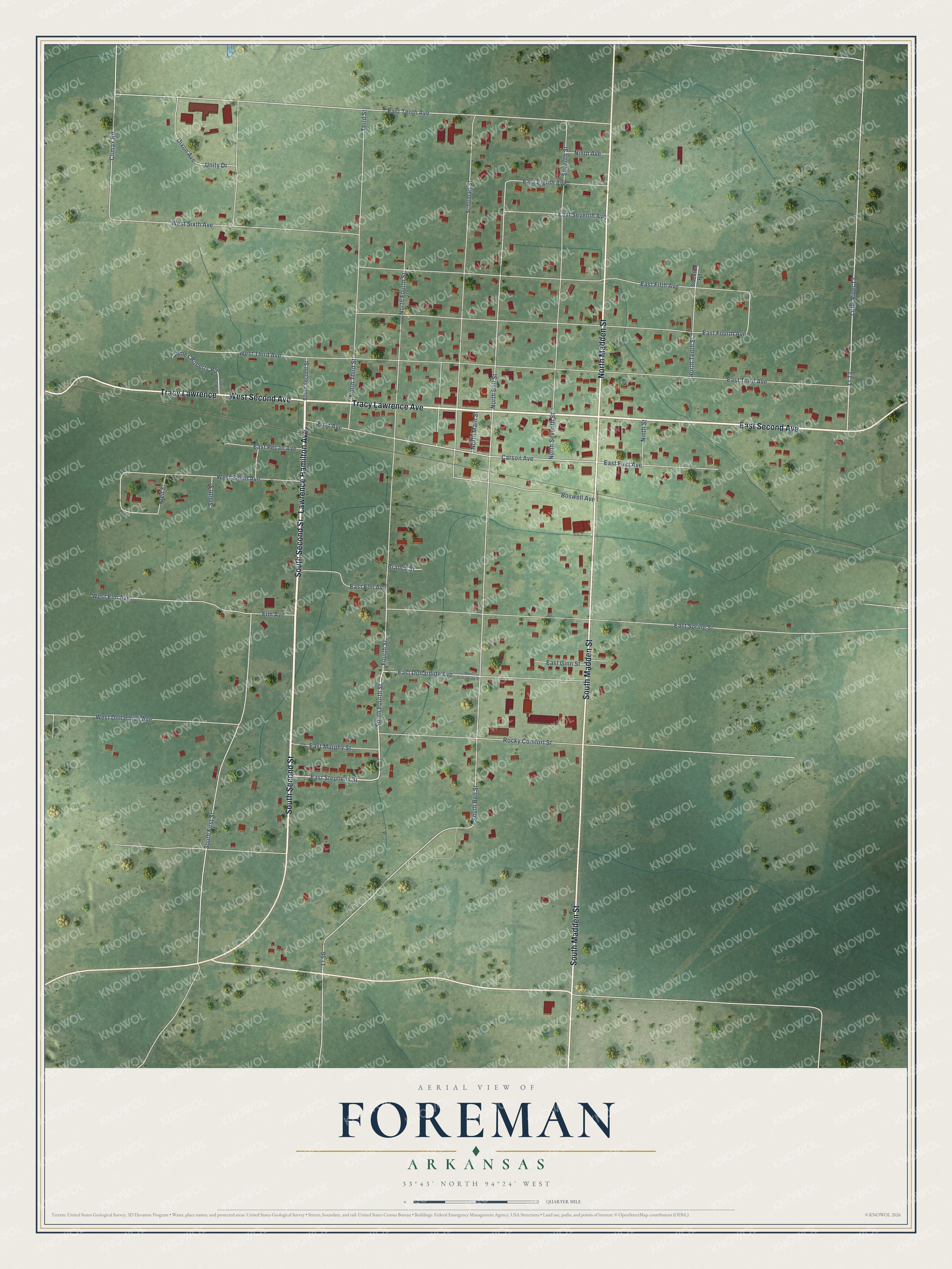 Watermarked full-map preview of Foreman, Arkansas