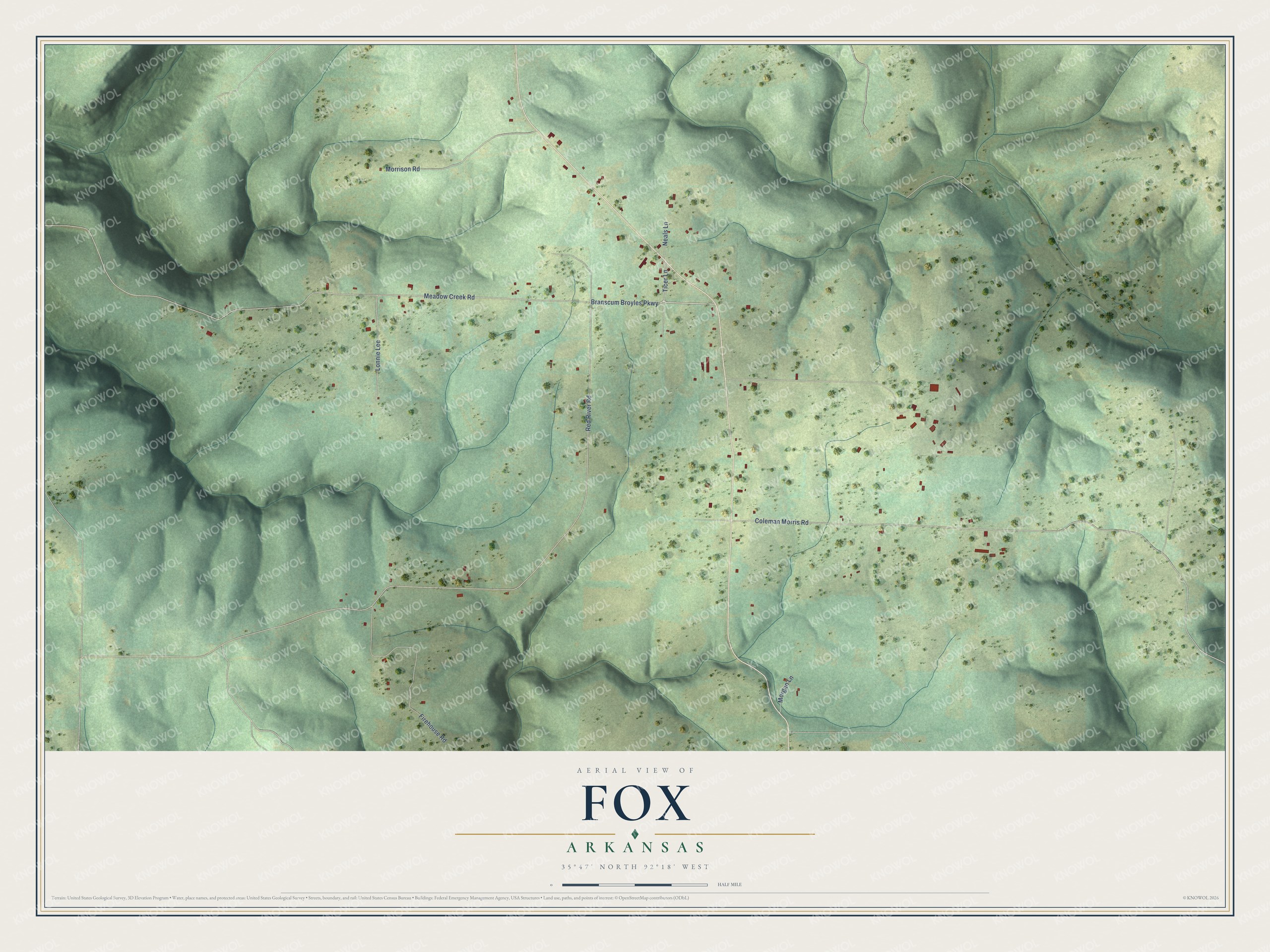 Watermarked full-map preview of Fox, Arkansas