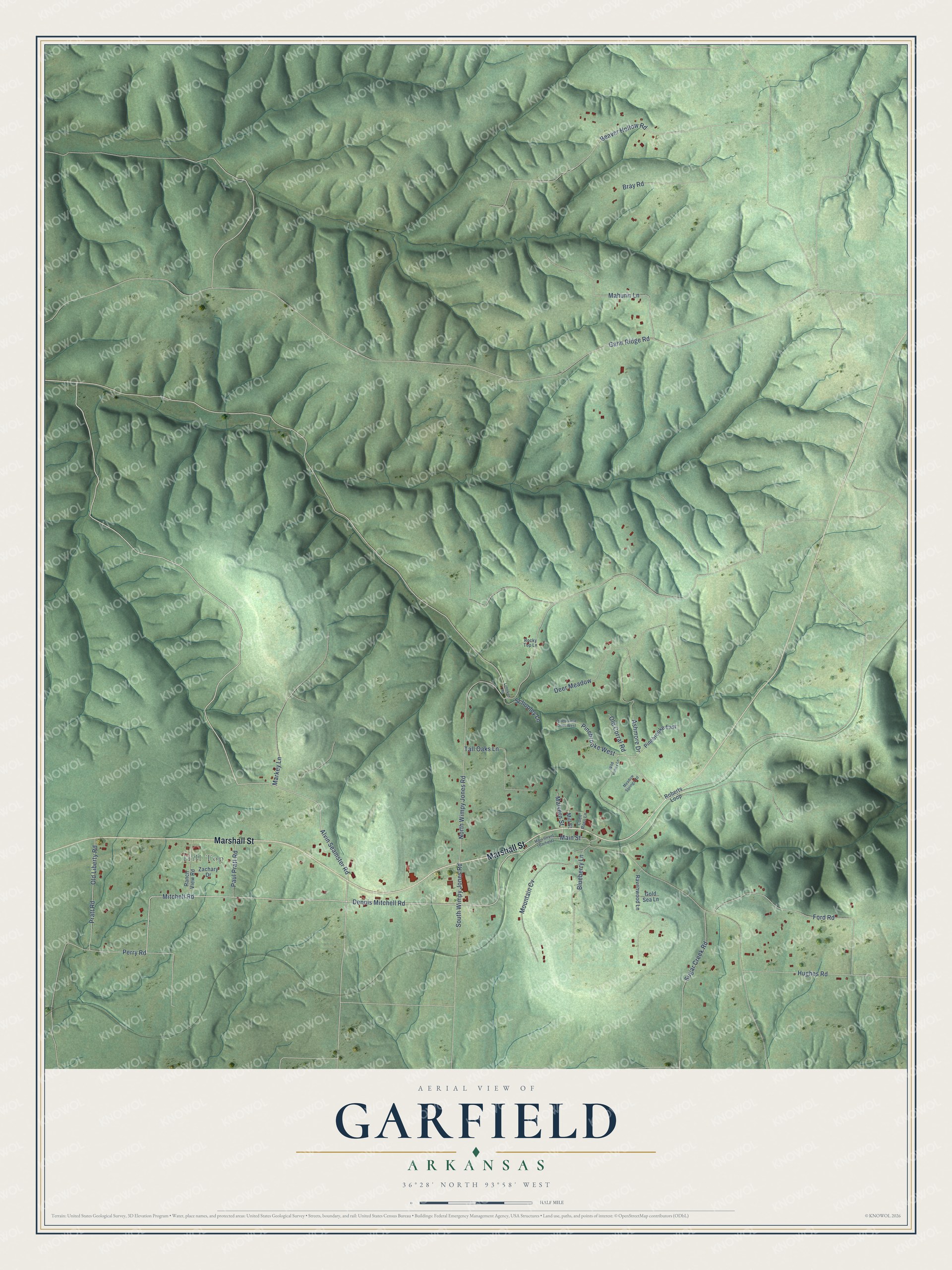 Watermarked full-map preview of Garfield, Arkansas