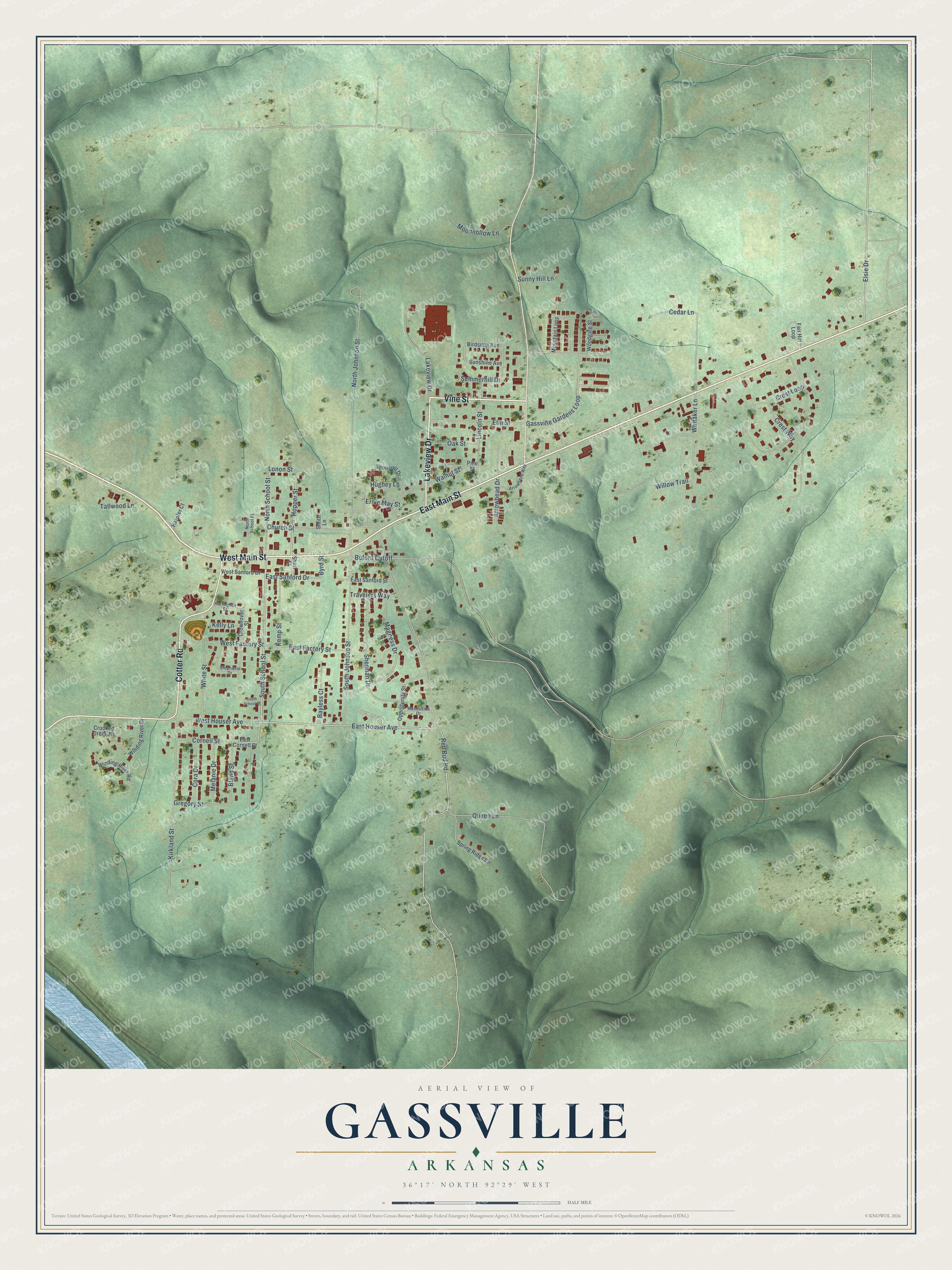 Watermarked full-map preview of Gassville, Arkansas