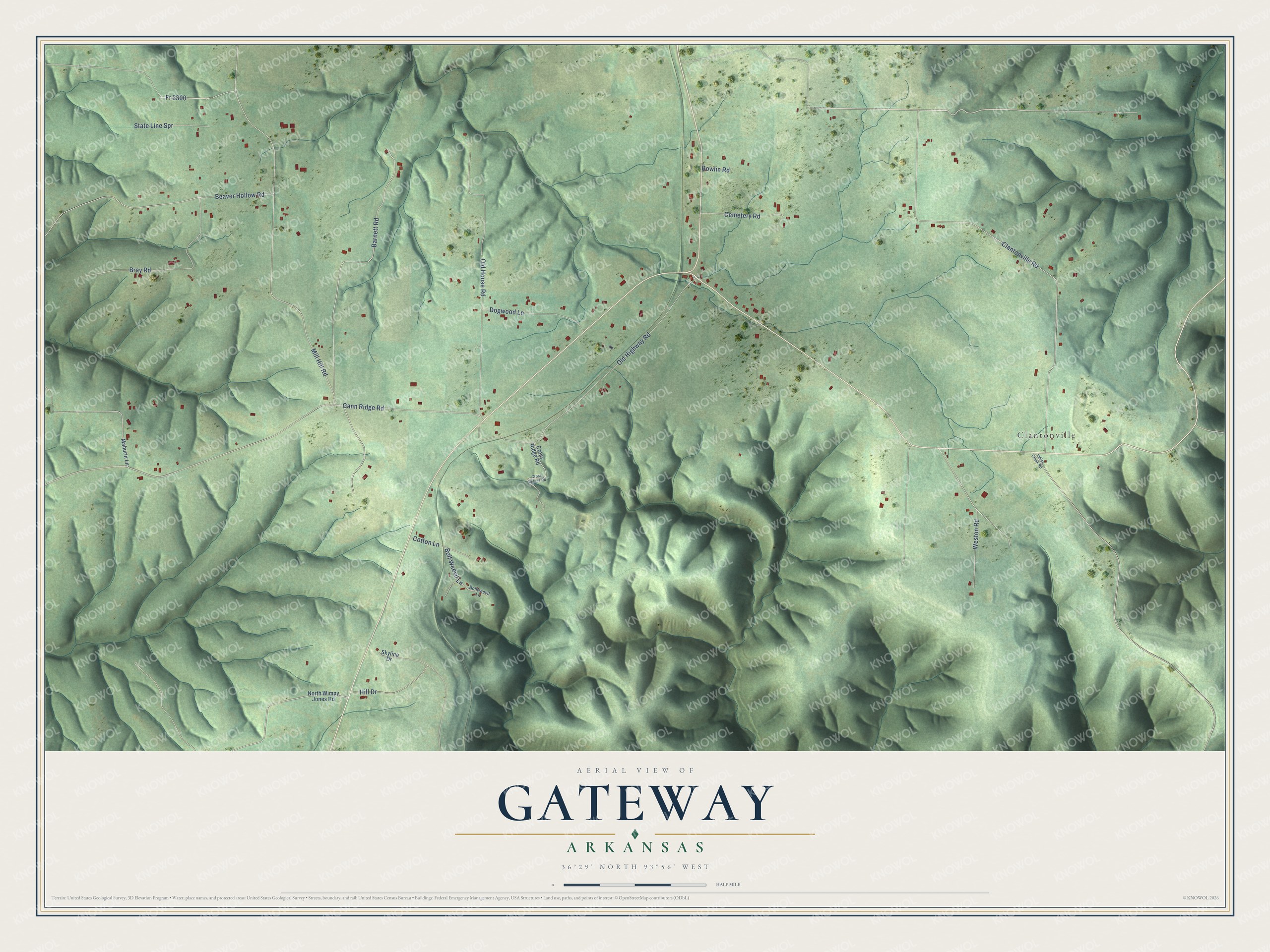 Watermarked full-map preview of Gateway, Arkansas