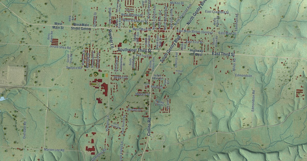 Map of Gentry, Arkansas in 2026