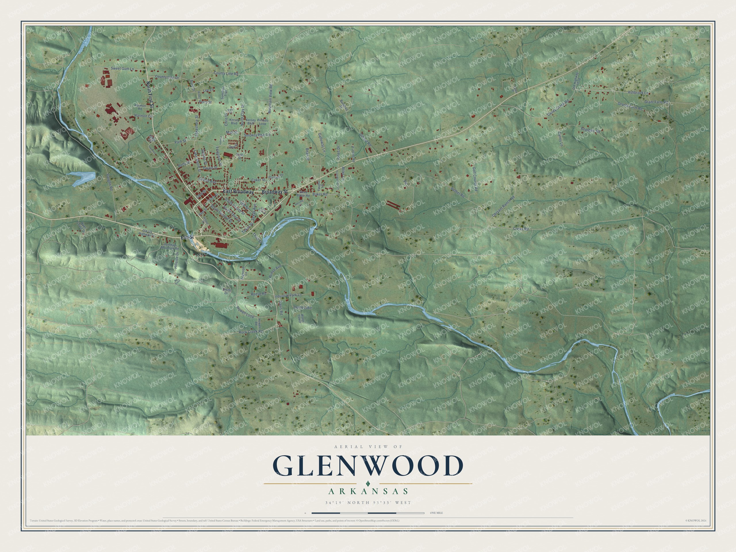 Watermarked full-map preview of Glenwood, Arkansas