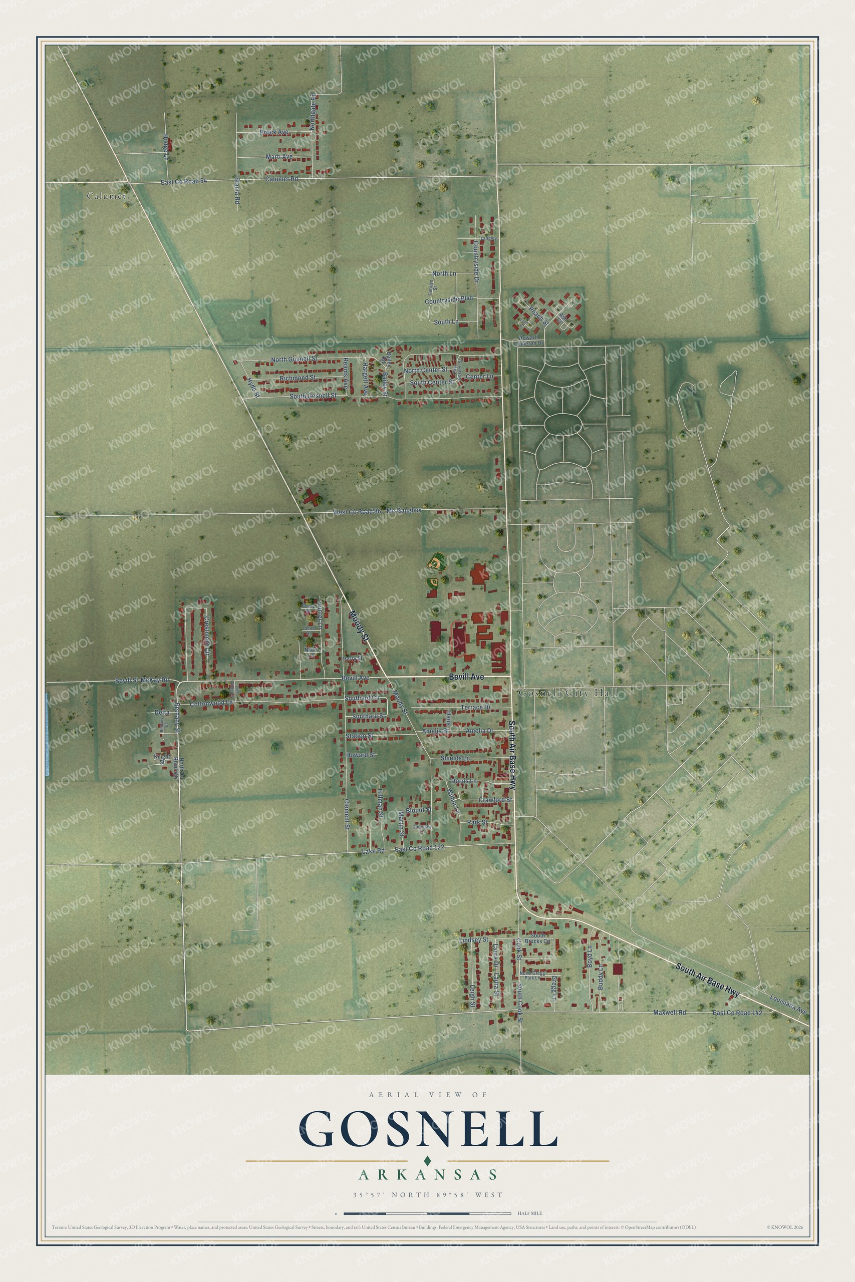 Watermarked full-map preview of Gosnell, Arkansas