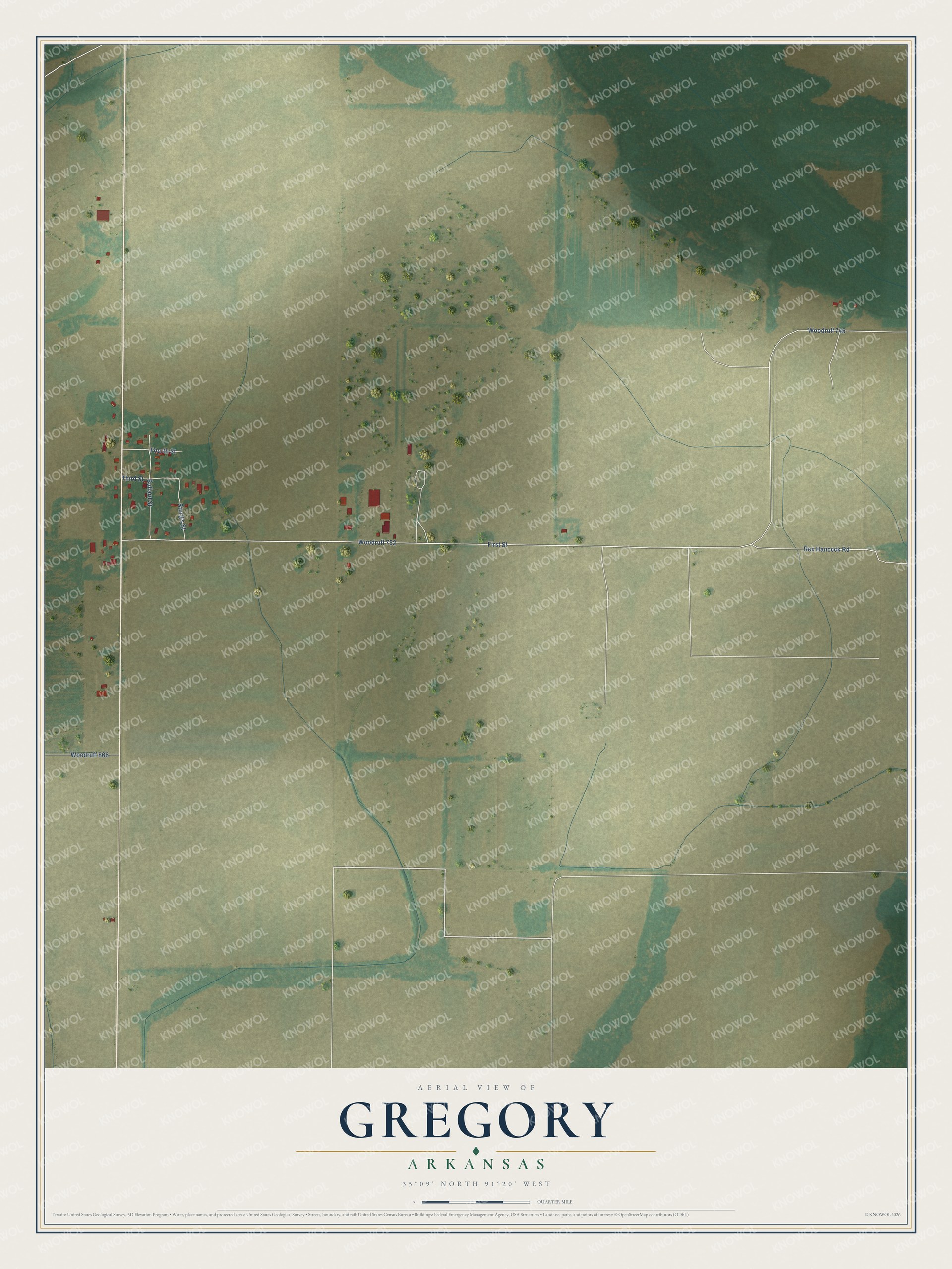 Watermarked full-map preview of Gregory, Arkansas