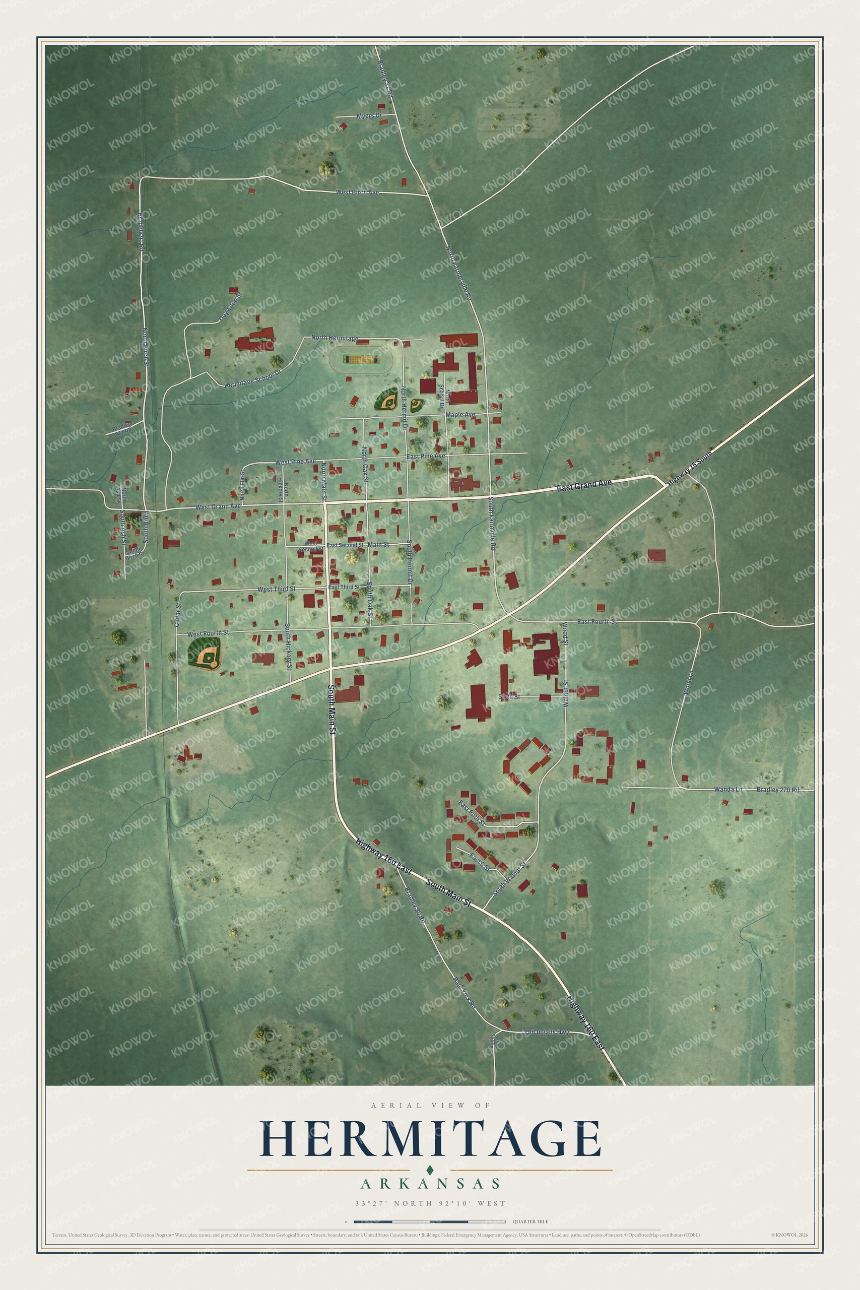 Watermarked full-map preview of Hermitage, Arkansas