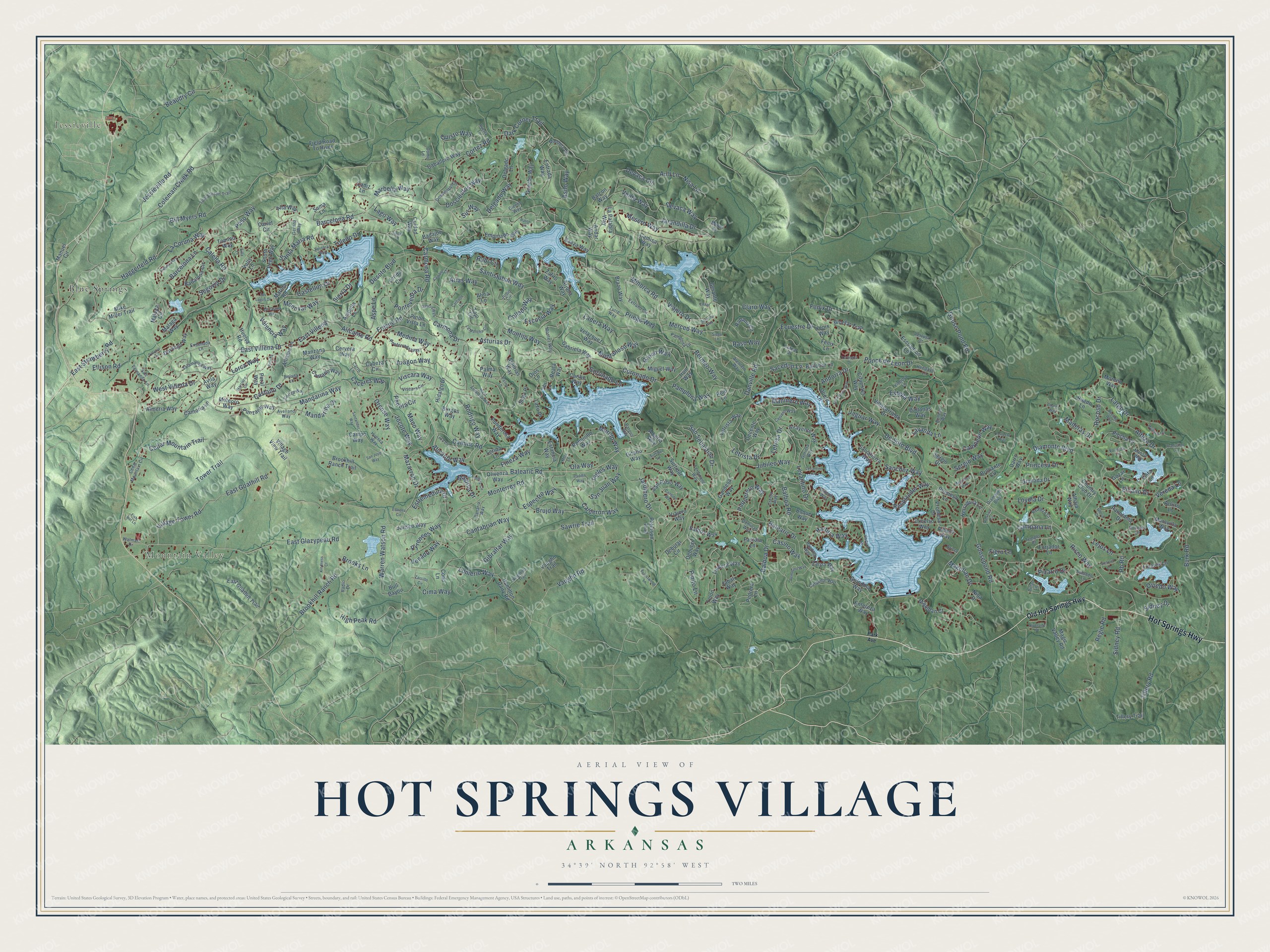Watermarked full-map preview of Hot Springs Village, Arkansas