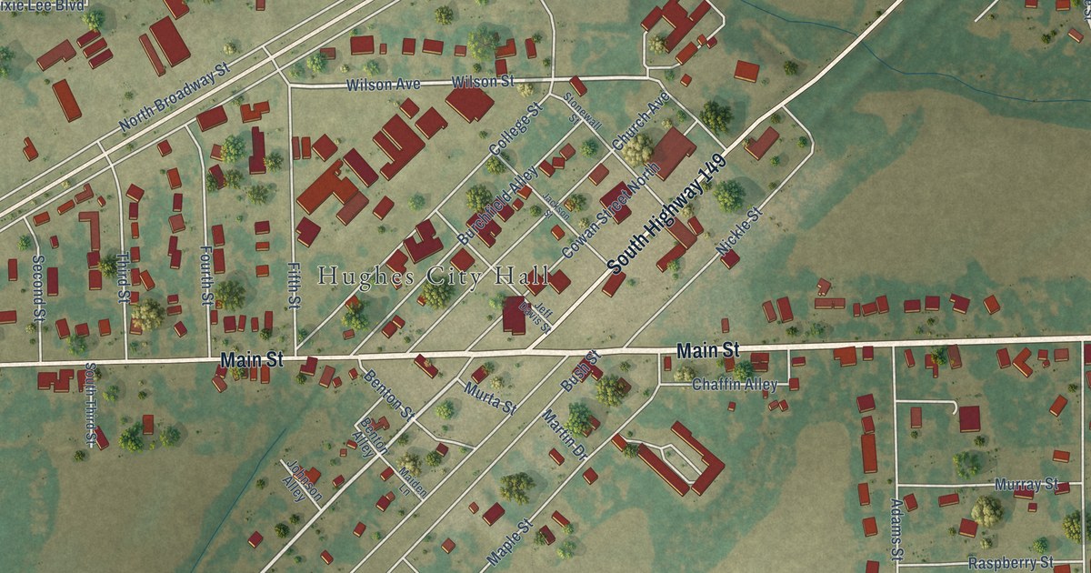 Map of Hughes, Arkansas in 2026