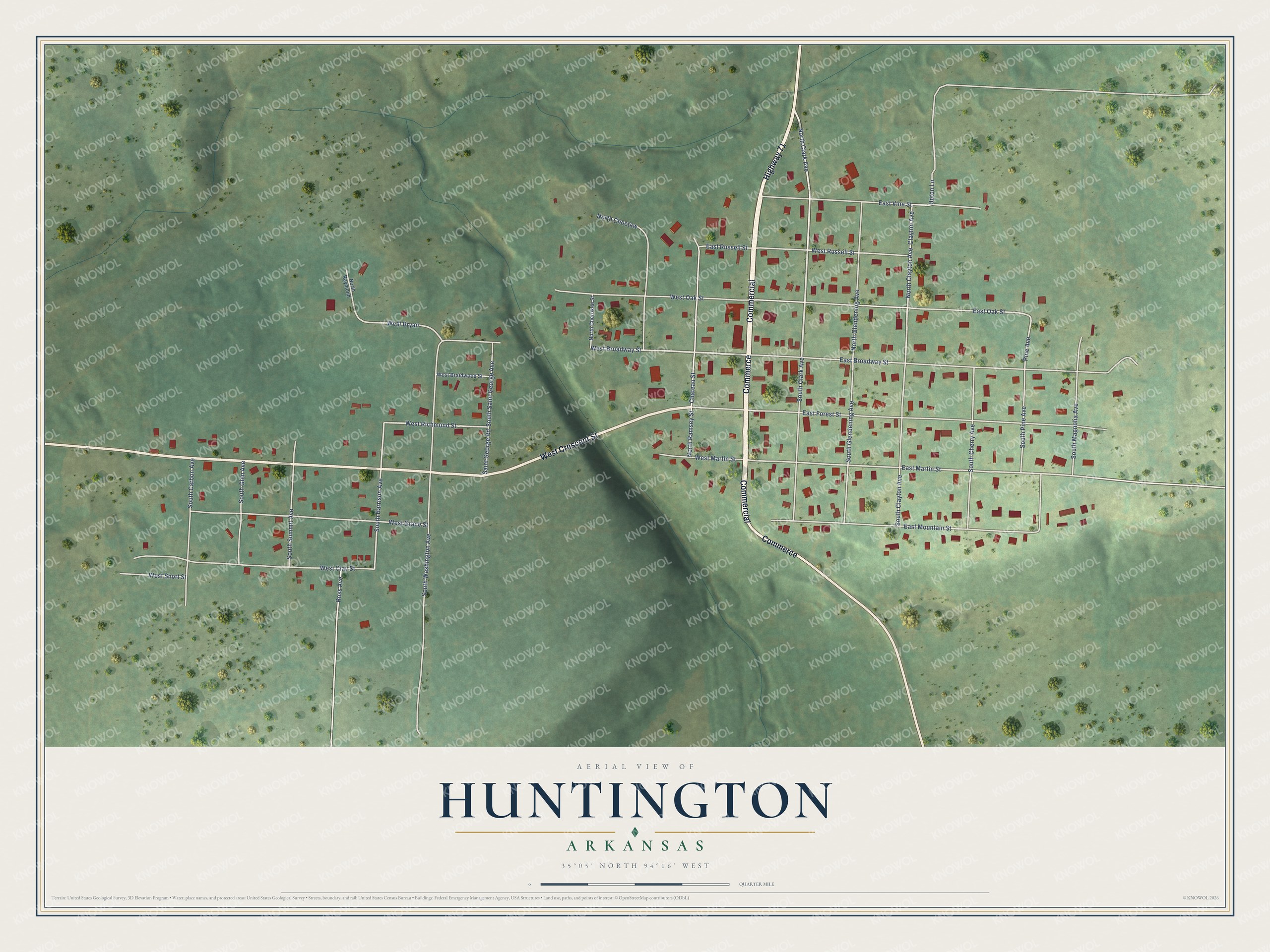 Watermarked full-map preview of Huntington, Arkansas