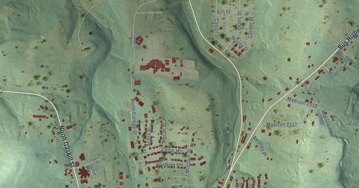 Map of Huntsville, Arkansas in 2026